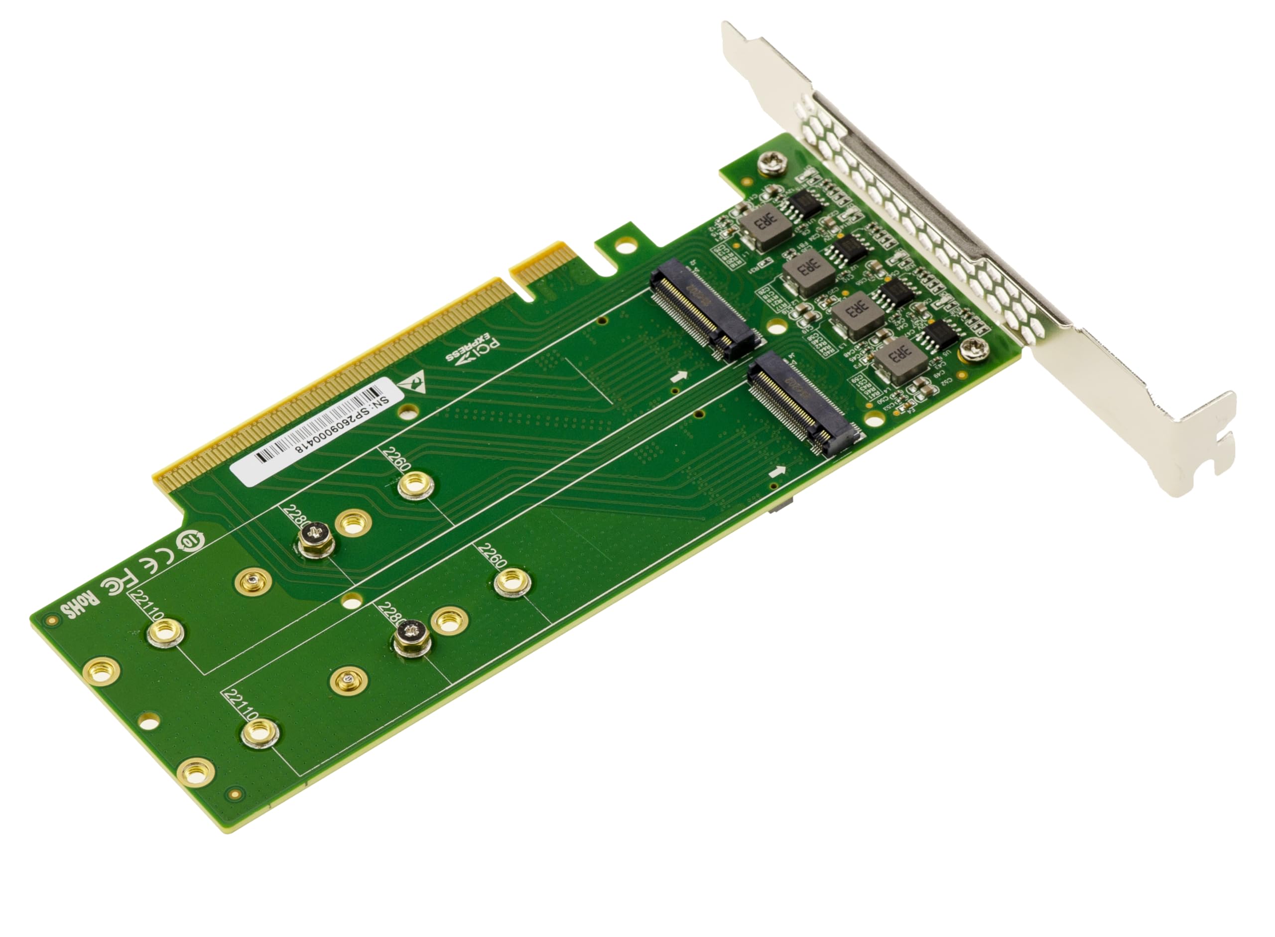 KALEA-INFORMATIQUE Karta kontrolera PCIe Gen 5.0 x16 dla 4 dysków SSD M.2 NVMe M Key Double Face, obsługa Gen5 128 Gb/s na dysk SSD
