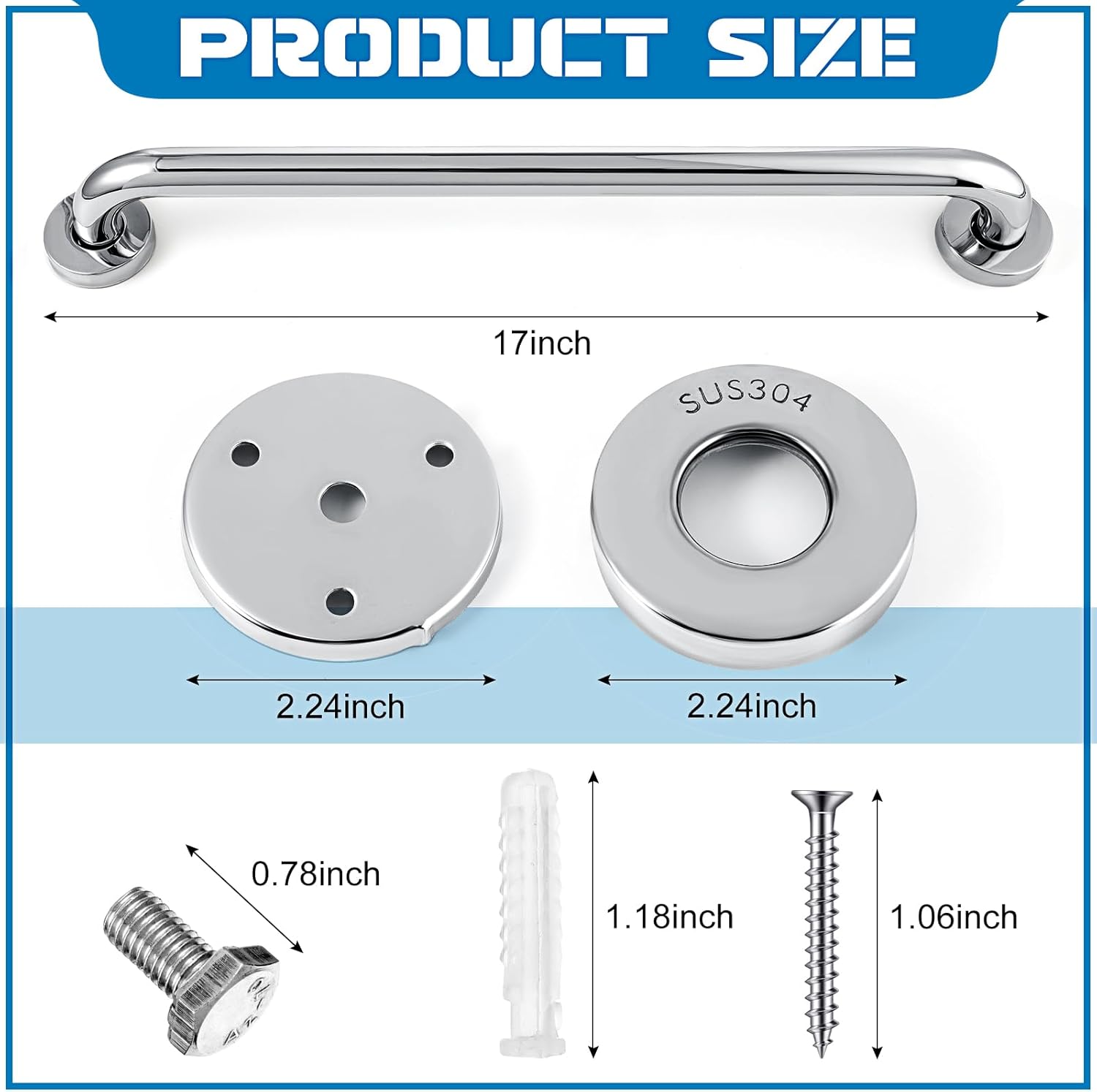 Tatuo 4 Pack Showers Grab Bars for Bathtubs 304 Stainless Steel Bathroom Safety Handrails Anti Slip Handles Grab Bars for Elderly, Senior, Pregnant (Silver,16 Inch)