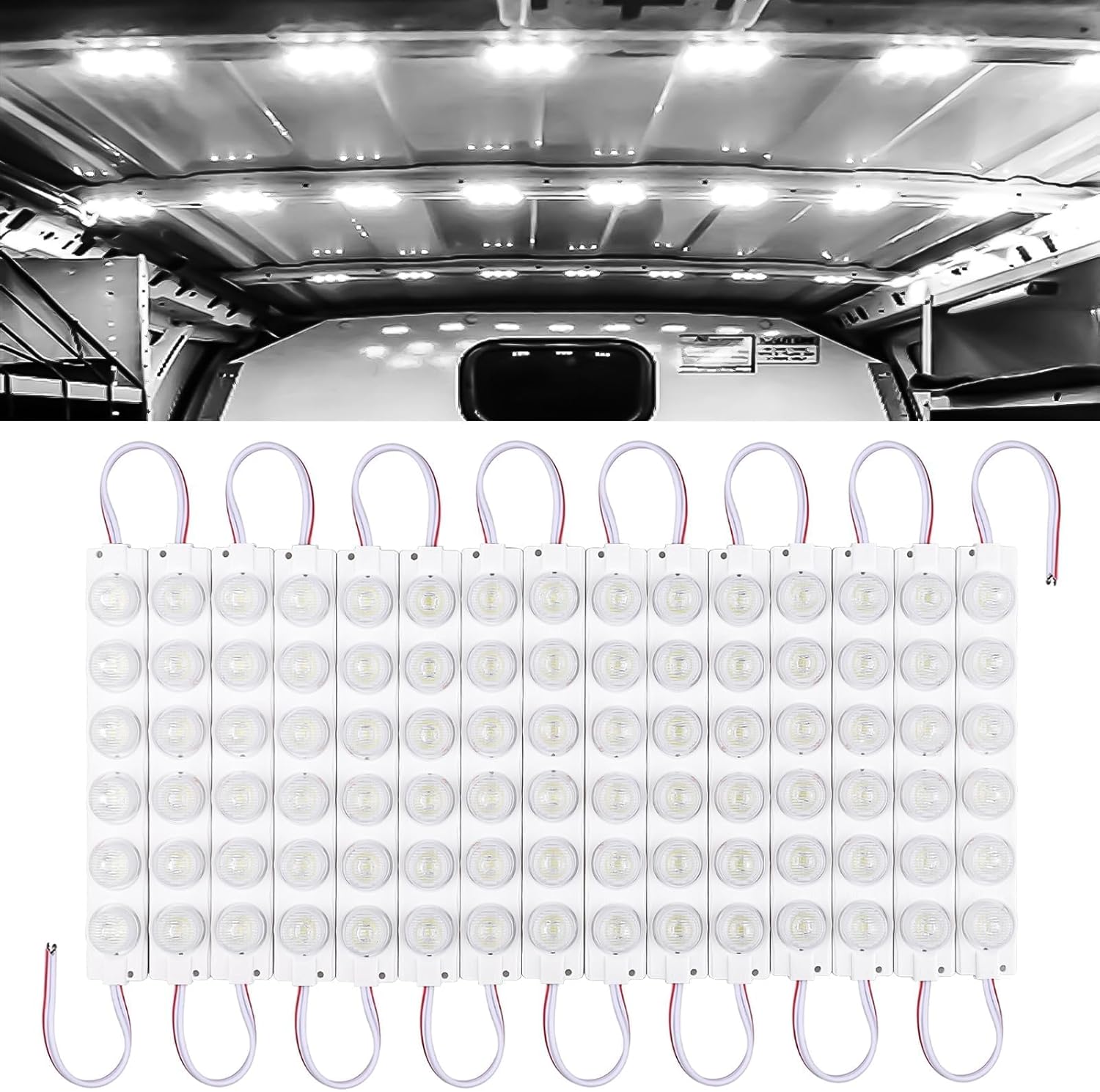 Linkstyle 12V 180 LEDs Car Interior Light Bar, 12V LED Light Strip LED Module Lighting Ceiling Dome Lamp for Car Truck Van RV Caravans Trailer Boat Christmas Decor, 30 Modules