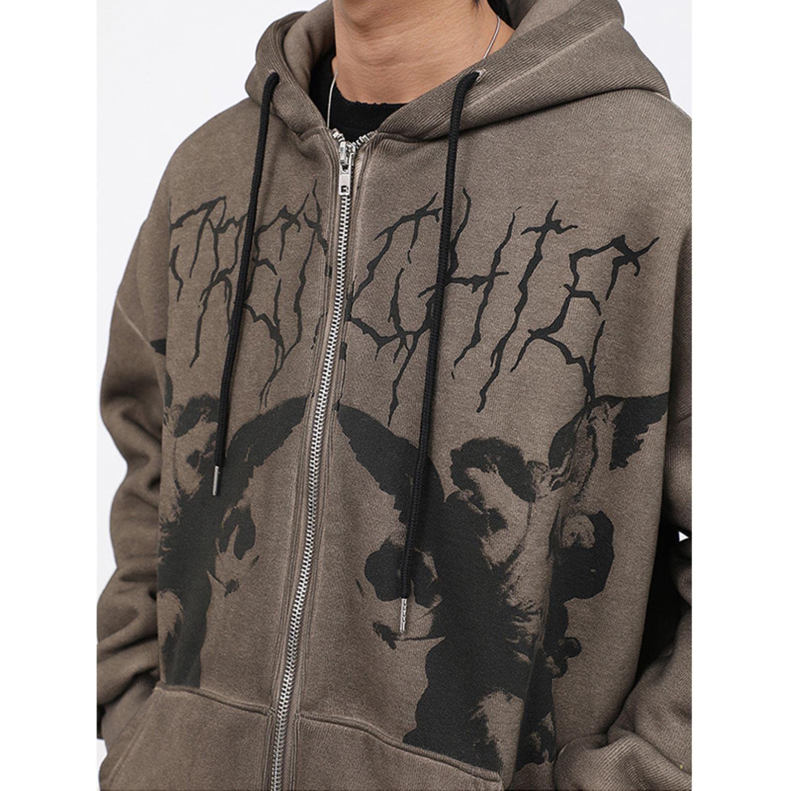 Punk Hommes Hip Hop Streetwear Veste À Capuche Ange Sombre Imprimer Veste Manteau Harajuku À Capuche Vêtements d'hiver Zipper Hommes Vestes-631-noir, XXXL