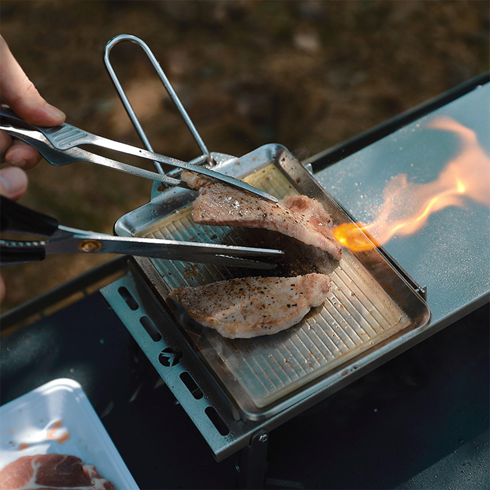 Sartenes de acero inoxidable para cocinar al aire libre, sartenes plegables portátiles para camping, accesorios de camping, plegables duraderas al aire libre