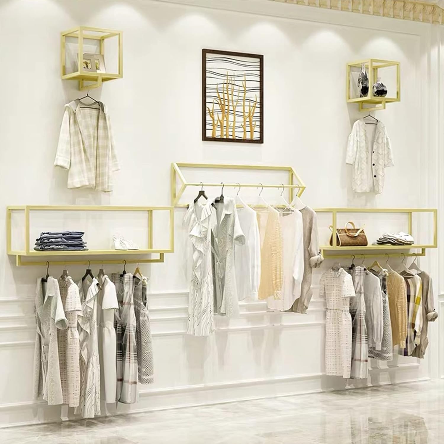 Wall-Mounted Metal Garment Rack in Boutique Clothing Stores Display,Clothes Storage Shelf in Home,Towel Holder for Bathroom,Potted Plant Organization (Gold, 11.8" L)