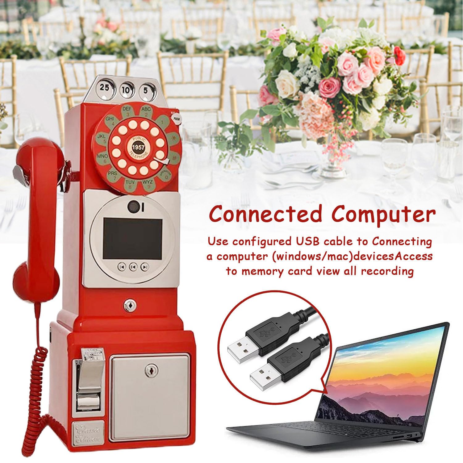 Libro Degli Ospiti Audio per Matrimoni, Telefono per Matrimonio Retrò, Messaggi Video Personalizzati, Cinque Livelli Di Luminosità, Libro Degli Ospiti Video per Feste Di Matrimonio,Black-32GB