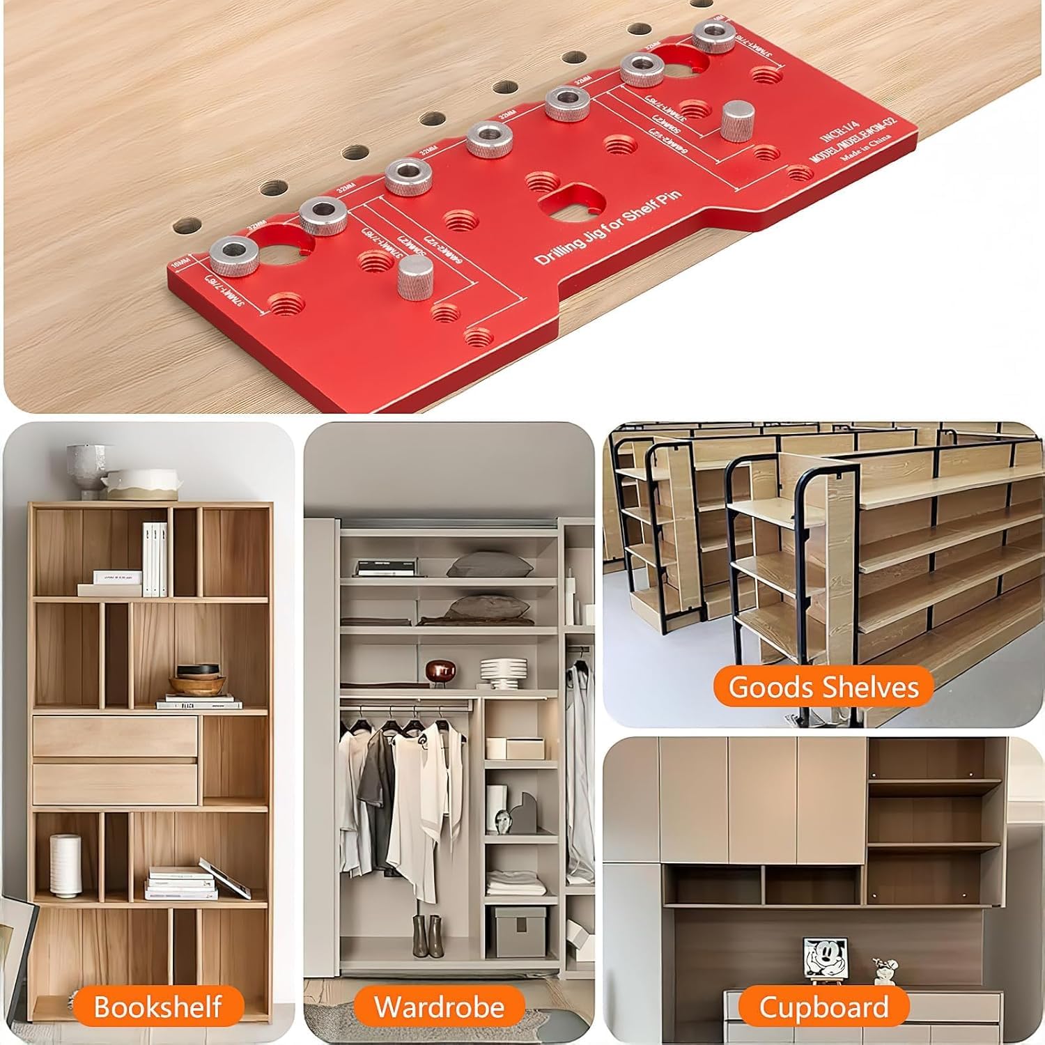 Plantilla de perforación para estante de 6 mm - Guía de perforación de aleación de aluminio para agujeros rectos - Herramienta de carpintería para armario y muebles