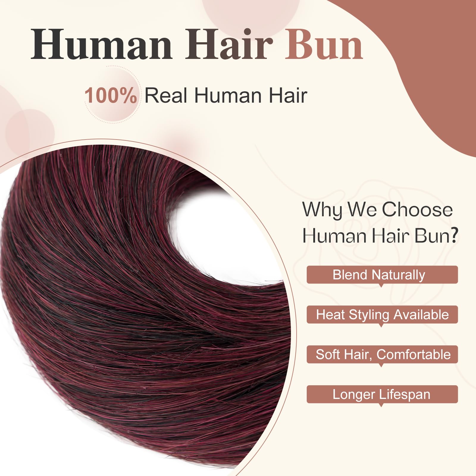 Elailite Hair Buns Real Remy Human Hair Scrunchy Updo HairPiece Extensions Donut Chignons Straight - #01/99J Jet Black Mix Wine Red - Image 3