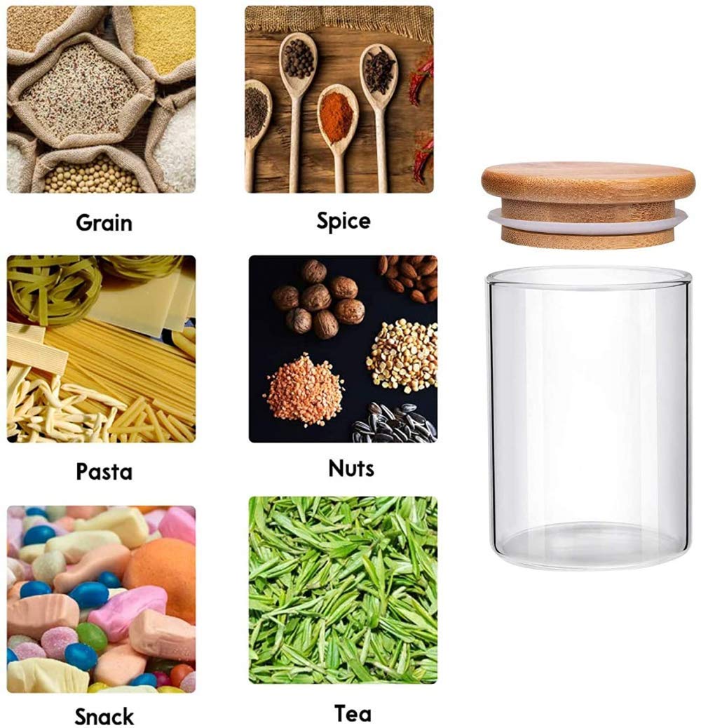 Frascos De Vidrio Con Tapas, Frascos Herméticos Para Almacenamiento De Alimentos Con Tapas De Madera De Bambú, Juego De Botes De Cocina De 3.950 Ml Para Azúcar, Dulces