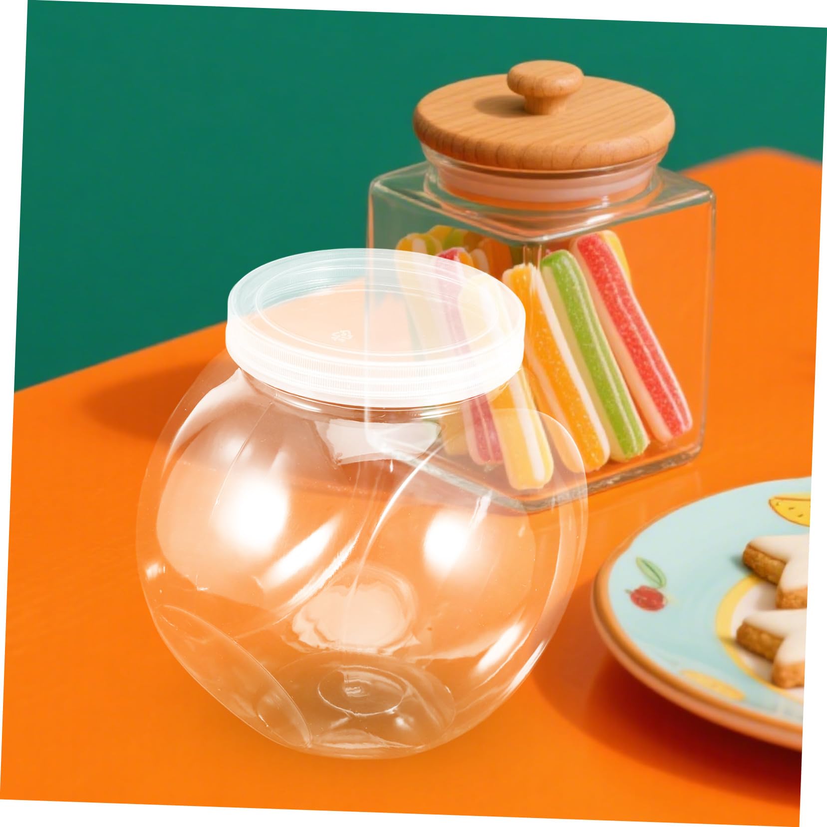 Cabilock Bocal à Bonbons en Plastique Transparent Rond 2100ml, Lot de 4 | Intérieur Lisse, Nettoyage Facile, Cuisine et Maison, Format Pratique pour Biscuits et Encas