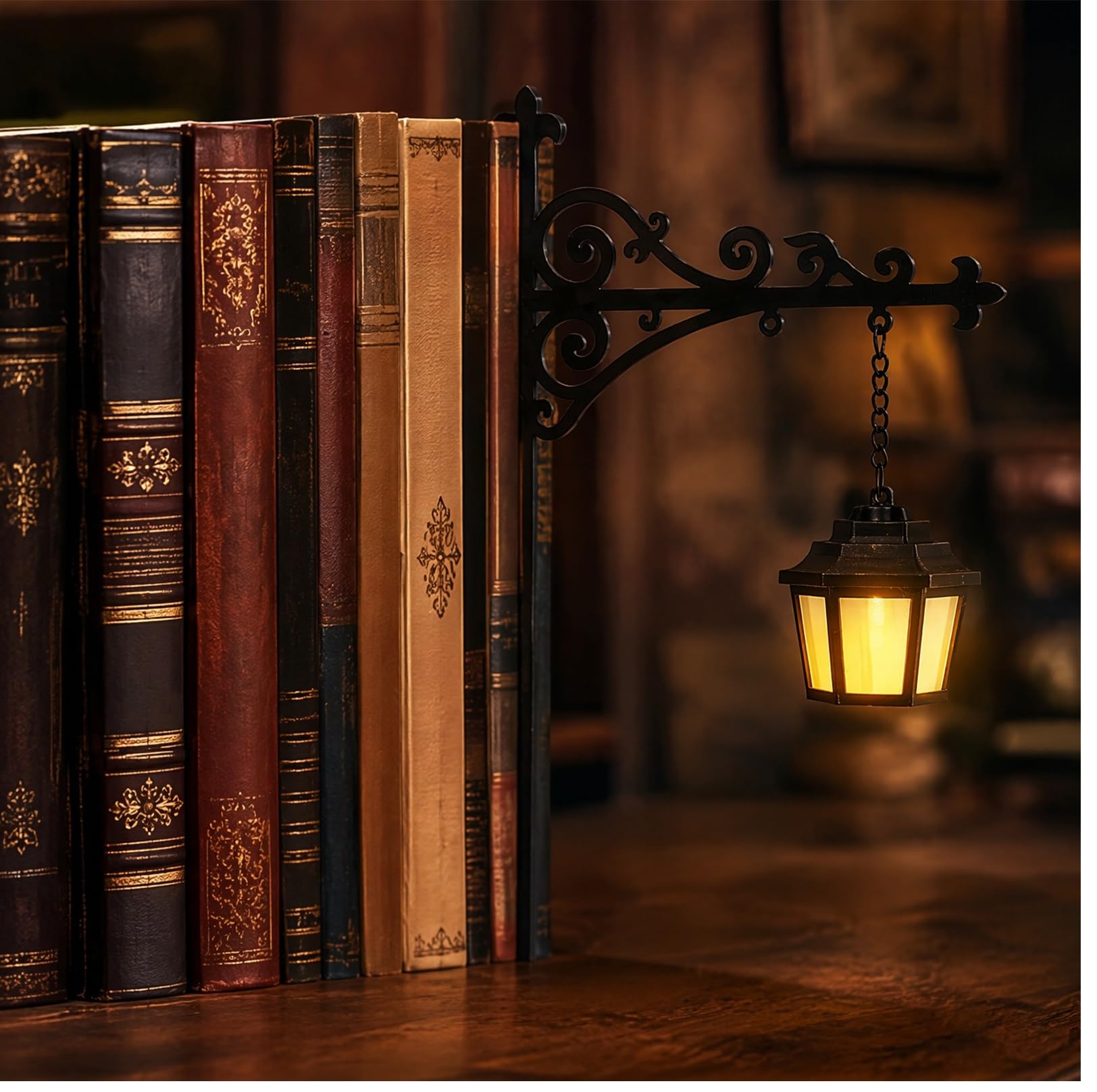 Vintage Ghost Bookshelf Lantern, Warm LED Mini Hanging Nightlight, Portable Reading Lamp, Spooky Halloween Ornament for Shelf & Indoor Tabletop Decor (B)