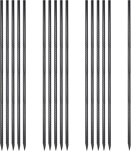 Miniatura 1 de Estacas de barra de refuerzo de 36 pulgadas (16 piezas), anclajes de suelo de gancho resistente, soporte de planta de acero para jardín con extremo