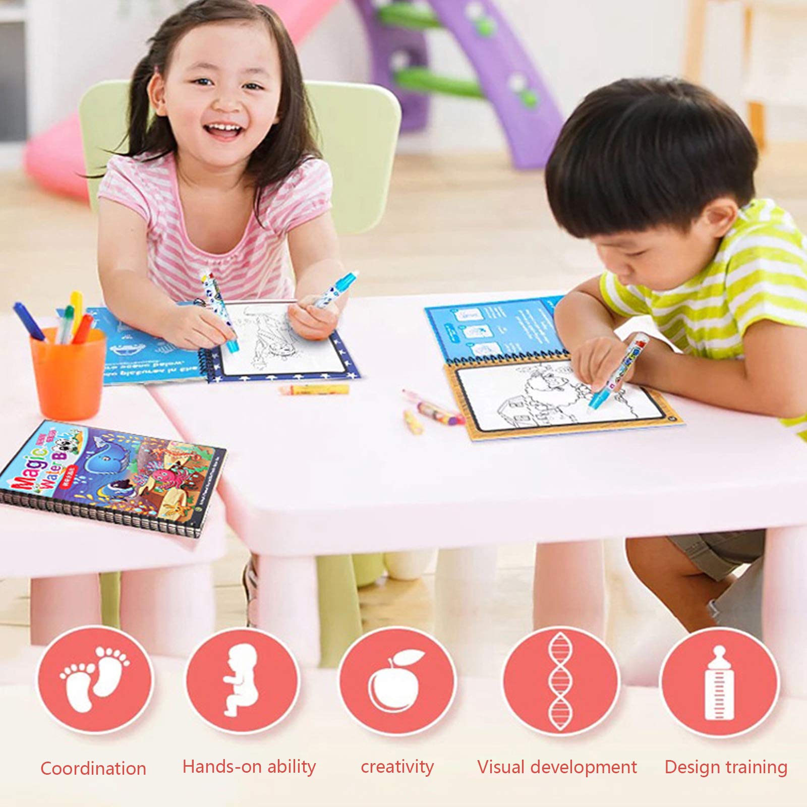 Larfraecy 4 Pack Water Magic Colouring Books Magic Painting Book with Water Pens for Toddlers Kids 3 4 5 6 7 Year Old Boys Girls,Reusable Colouring Book - Image 4