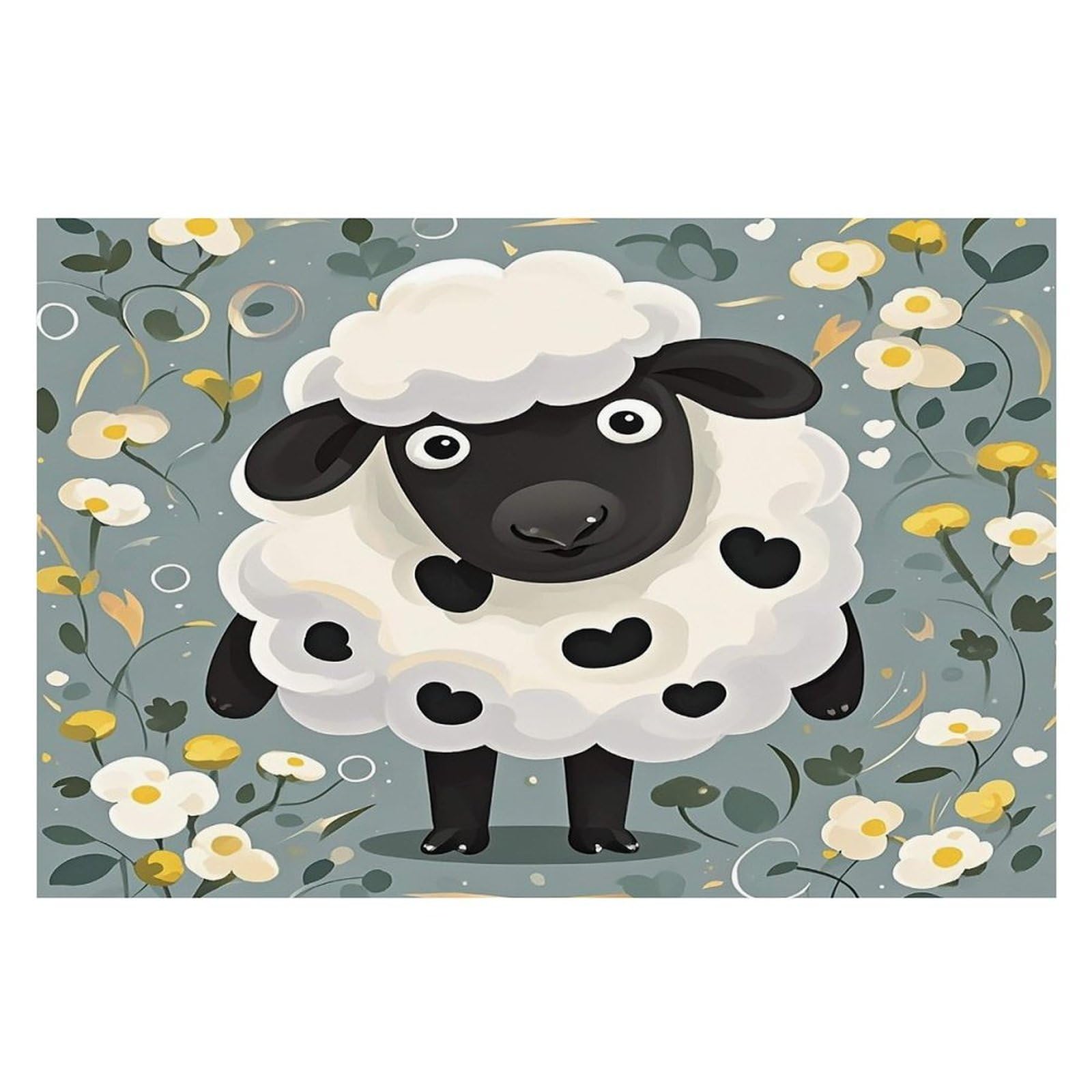 Cartoon Black White Sheep Placemats Flax Place Mats for Dining Table Rectangle Non-Slip Table Mats Heat Resistant Washable Placemat for Kitchen Home Decor Party Outdoor 12" X 18"
