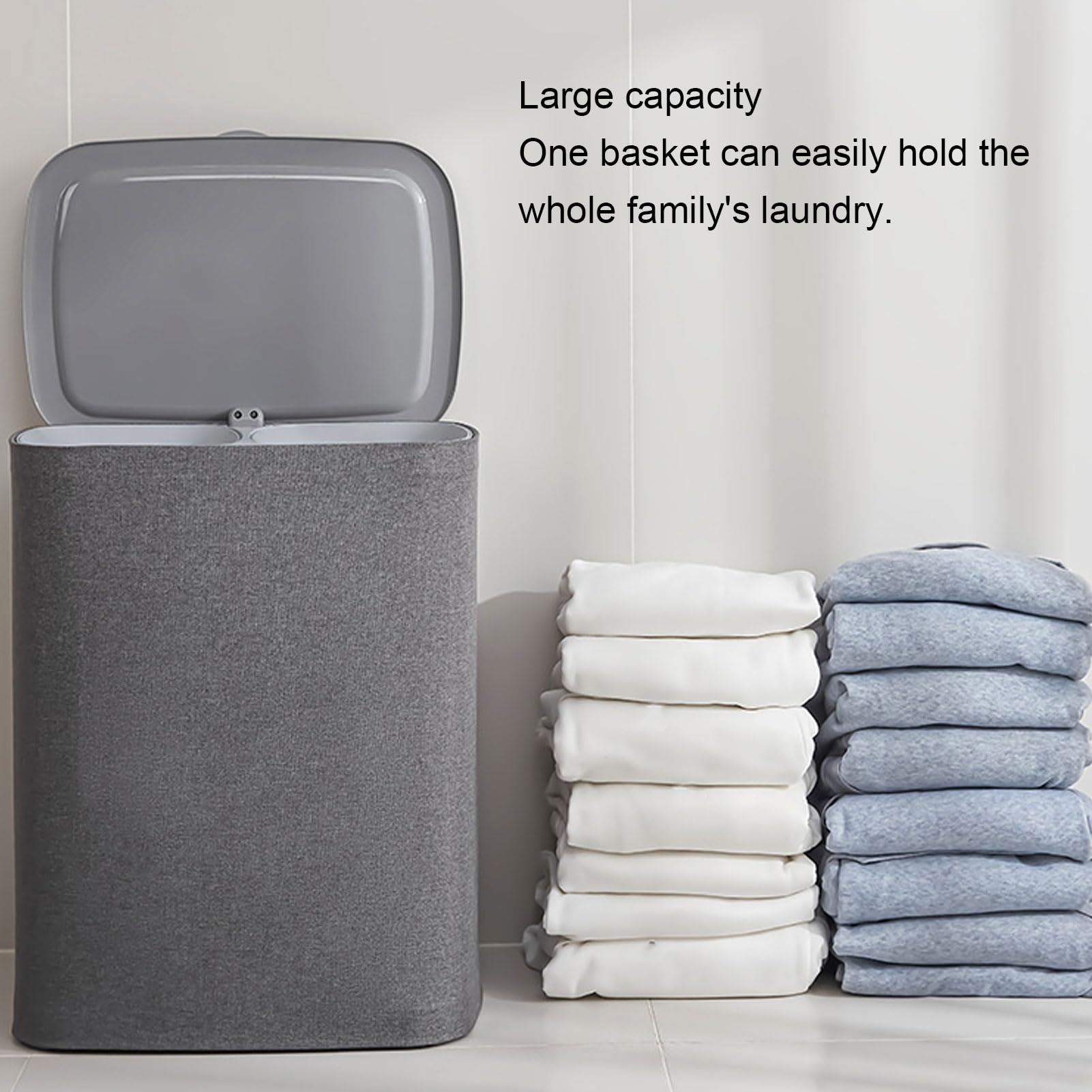 Cesto per la Biancheria con Manici Sacchetti Staccabili a Doppio Scomparto Cesto per Vestiti in Tessuto con Coperchio Telaio in Acciaio Inossidabile per Bagno Ripostiglio (S 50L)