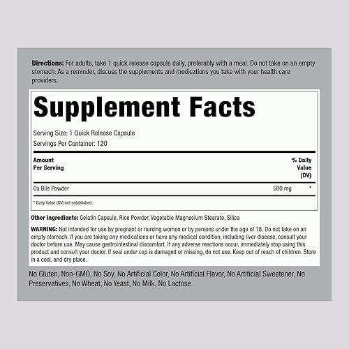 Miniatura 2 de Piping Rock Suplemento de bilis de buey de 500 mg | 120 cápsulas | Enzima digestiva | Sin OMG, sin gluten