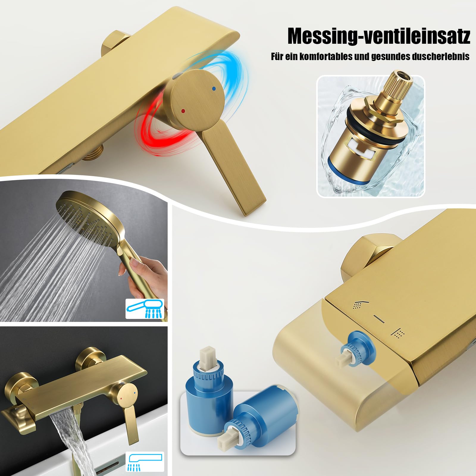 d Bateria wannowa z prysznicem ręcznym, wodospad, mosiężny zestaw prysznicowy z 3 funkcjami, wąż 150 cm, armatura łazienkowa do spa