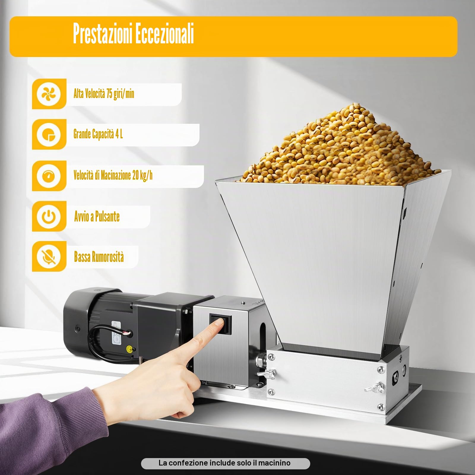 MINRS Mulino elettrico regolabile per grano con quattro tramoggie, mulino elettrico per malto, grano a rulli, 60 W, 75 RPM, 220 V