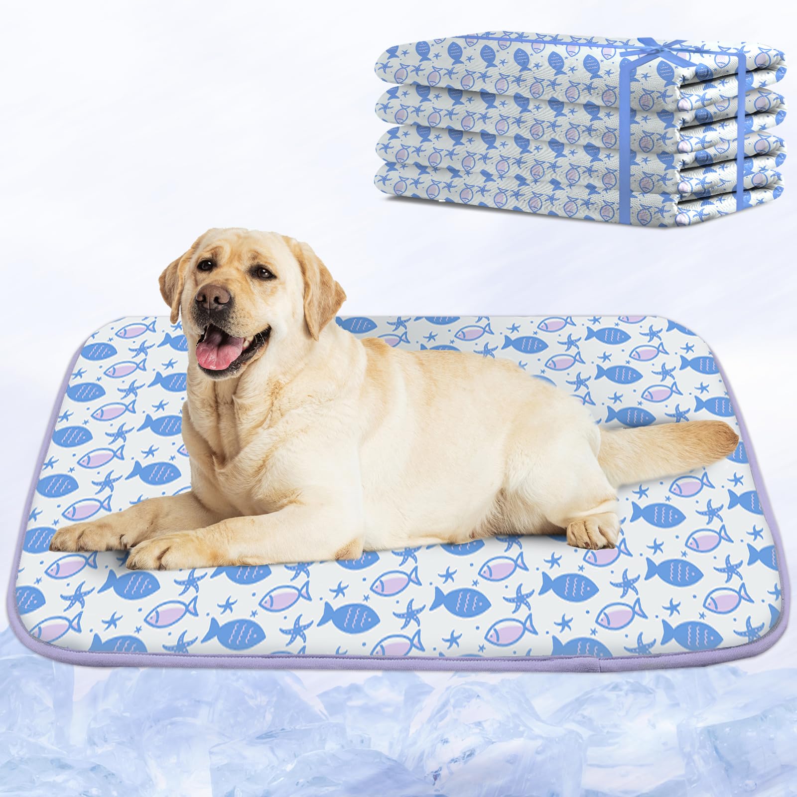 NWK Pack of 4 Pet Cooling Mat Q-Max>0.345 for Dogs & Cats (Purple Fish, L)