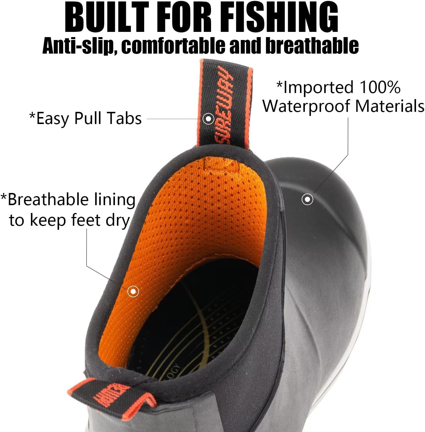 SUREWAY Men's Deck Boots Professional Non-Slip Fishing & Ankle Boating Boot Waterproof Rain Boots, Lightweight Neoprene Rubber Deck Boots - Image 3