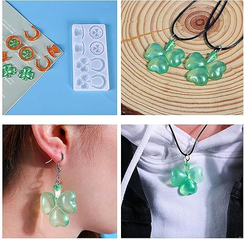 Miniatura 3 de Paquete de 2 moldes de silicona para el día de San Patricio, llavero de trébol grande, molde de resina, trébol de la suerte, sombrero irlandés,