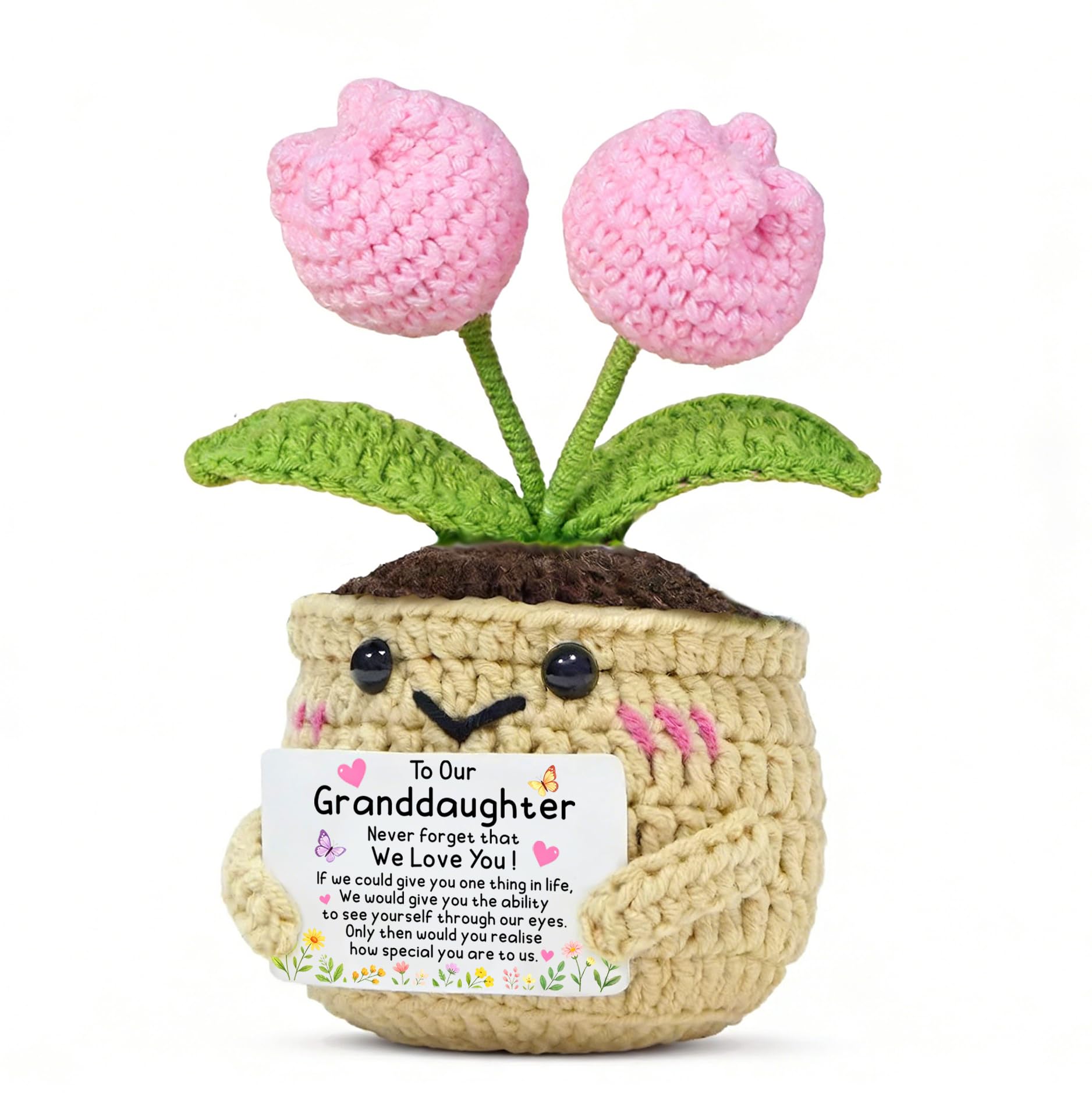 HULALA To Our Granddaughter Gifts From Grandparents For Granddaughter Birthday Handmade Crochet Pink Tulip Flower With Card Decoration Ornament Presents