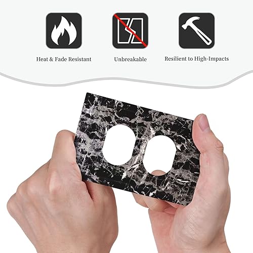 Miniatura 5 de Cubierta de toma de receptáculo dúplex de mármol negro oscuro y gris de 1 cuadrilla, placa de pared de gran tamaño, placa de pared placa frontal de