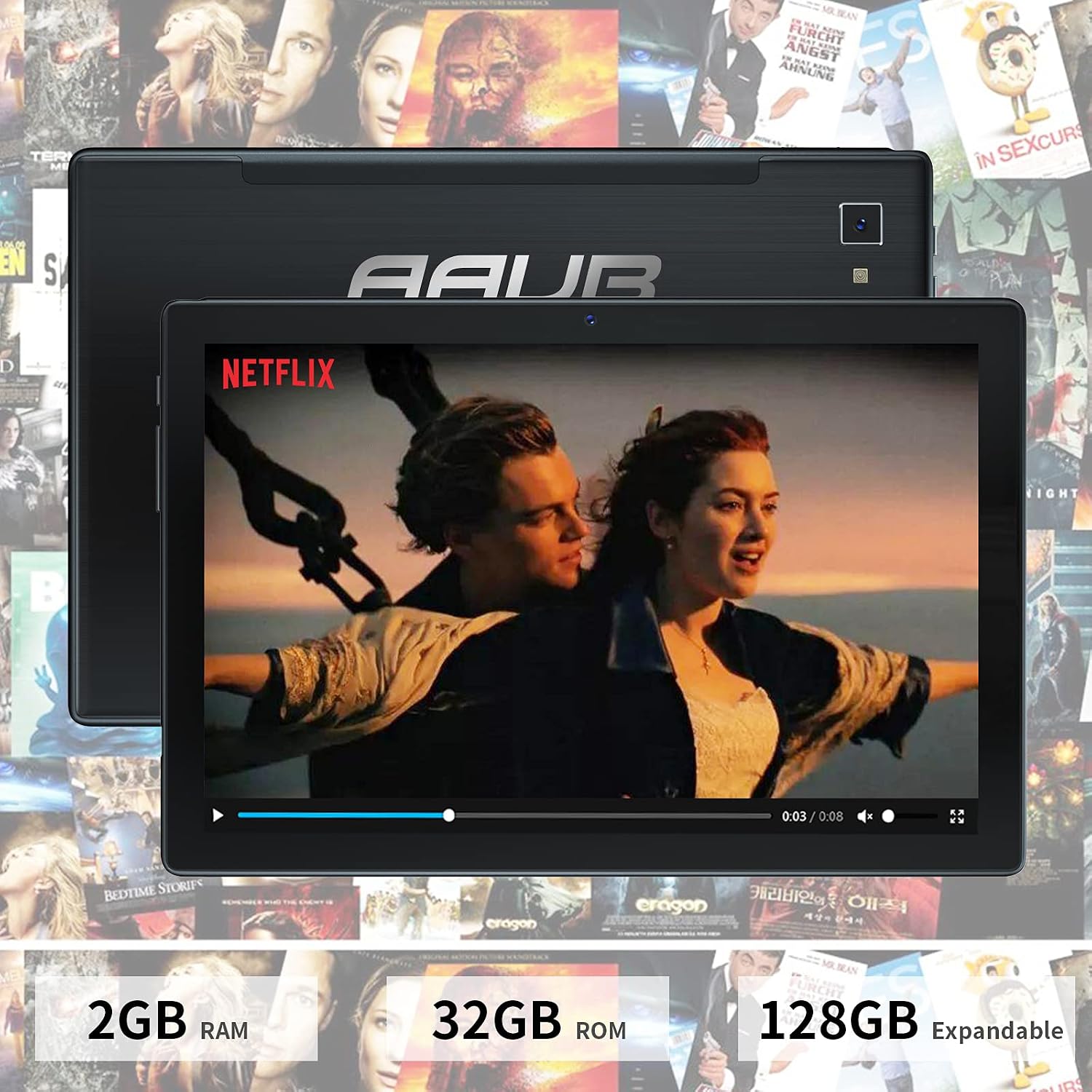 AAUB Tablet 10.1 inch Android Tablets 10 OS, Octa-Core Largest Tablet, HD Display, 32GB Big Storage Smart PC, 5MP+13MP Dual Cameras, 5G WiFi Bluetooth 5.0 GPS for Kids Seniors Tablet Computer