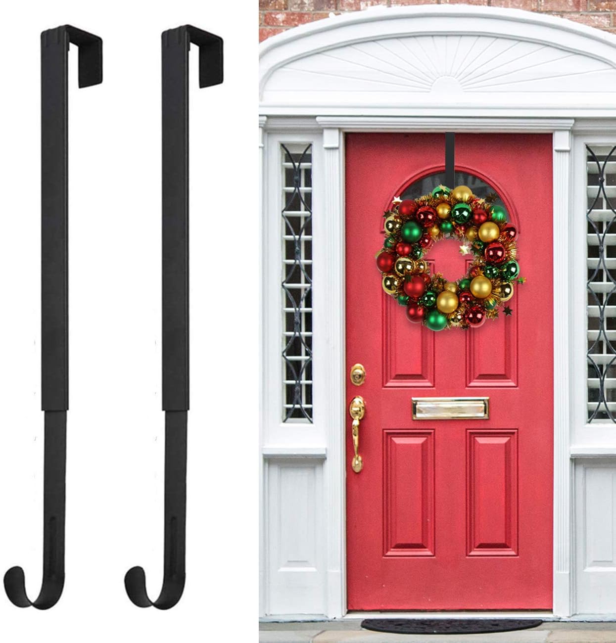 Pack of 2 Wreath Hanger,Adjustable Wreath Hanger for Front Door from 14.9 to 25 Inch,20 lbs Larger Door Wreath Hanger Christmas Wreaths,Black