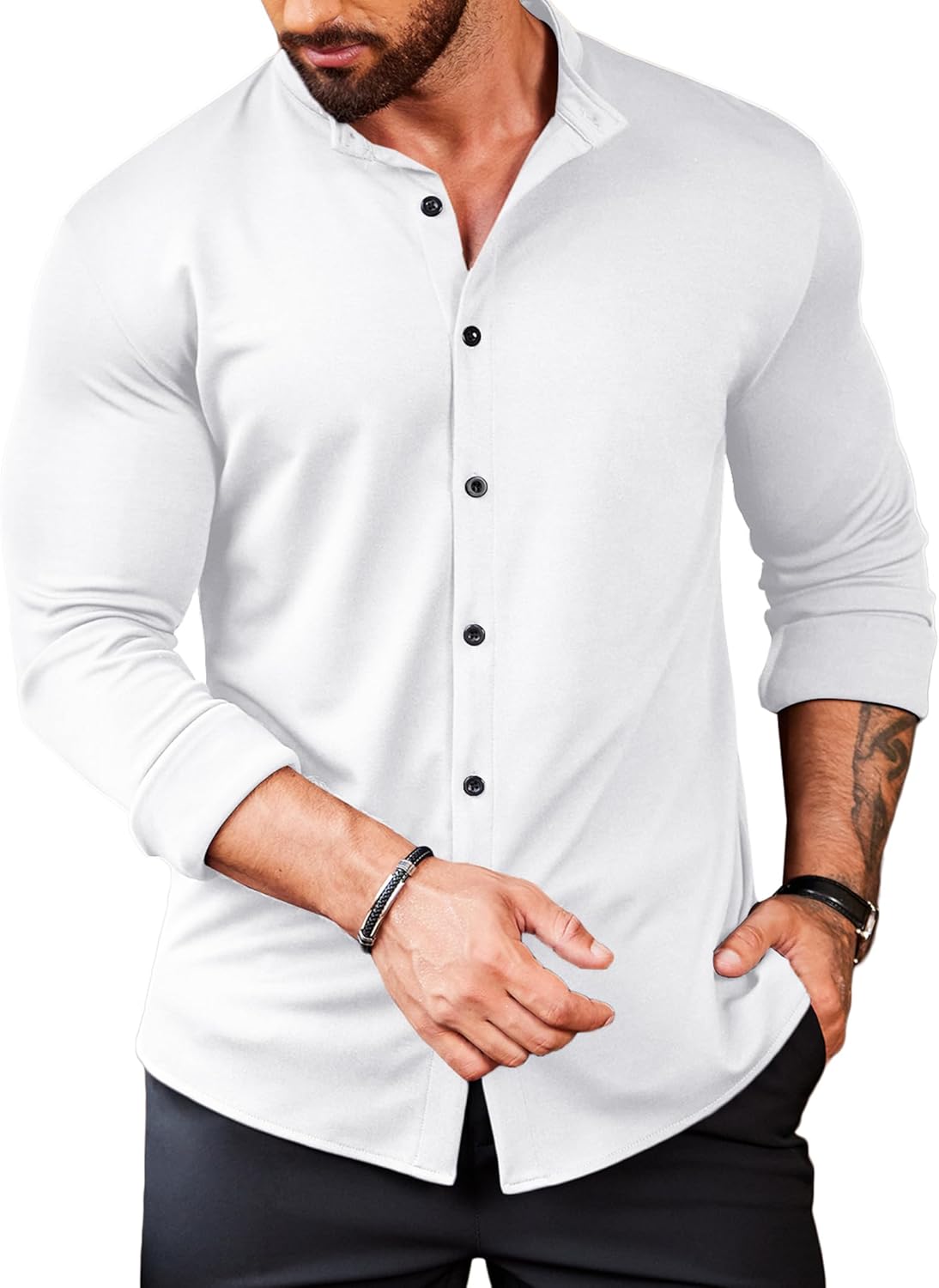 COOFANDY Mens's Long Sleeve Button Up Shirts Athletic Fitted Dress Shirts Silm Fit