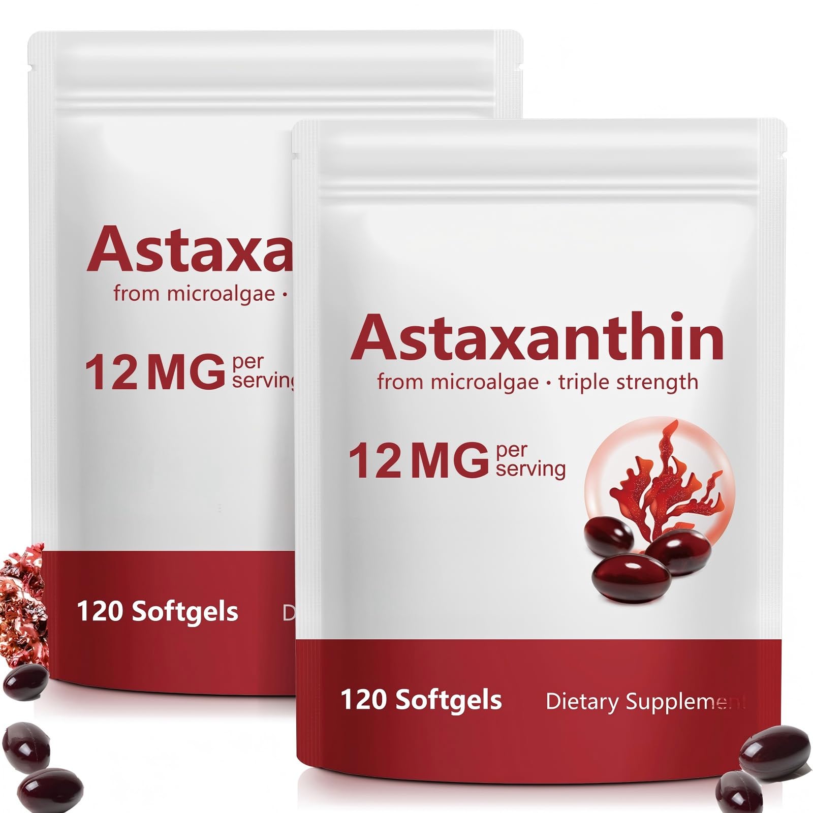 2 Pack Astaxanthin Supplements 12mg, Premium Astaxanthin Antioxidant Supplements with Antioxidant Activity, Supports Eye, Skin, Immune, Joint, Internal Circulation