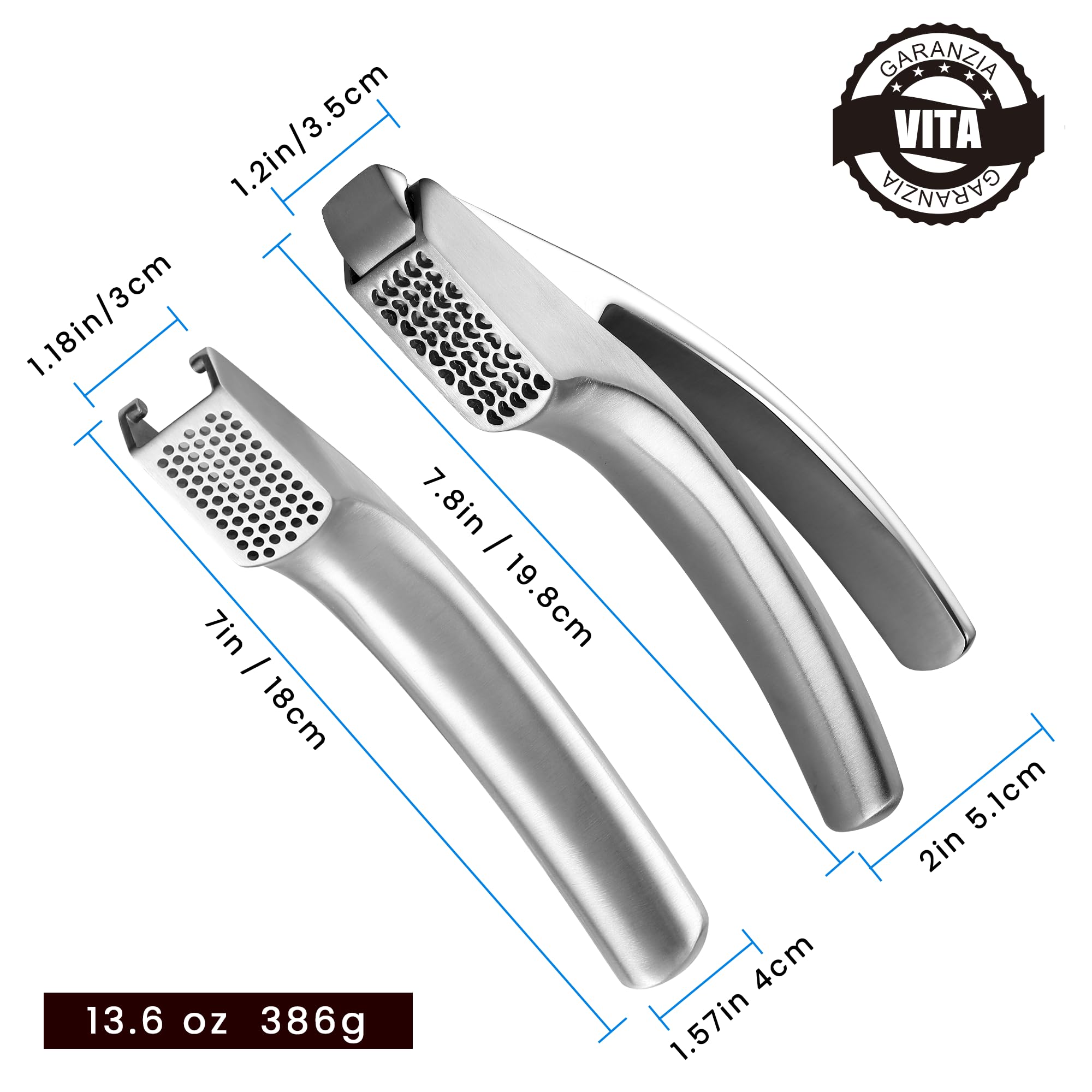 Gourmet Easy Schiaccia Aglio in Acciaio Inox, 2 Inserti, Cambio a Vita