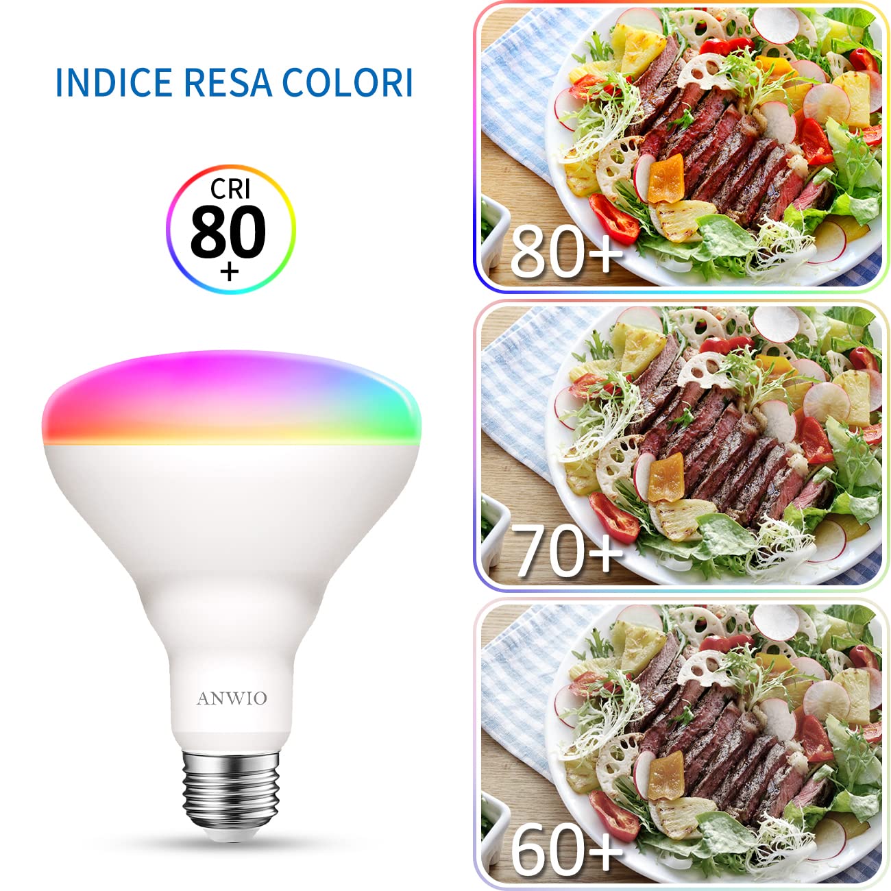 ANWIO Lampadina Alexa, Lampadina Smart, 8.5W Equivalenti a 60W, 806Lm,Lampada Smart Wifi E27 con Telecomando Compatibile con Alexa, Echo and Google Assistant, RGB Intelligente Dimmerabile,4 Pcs