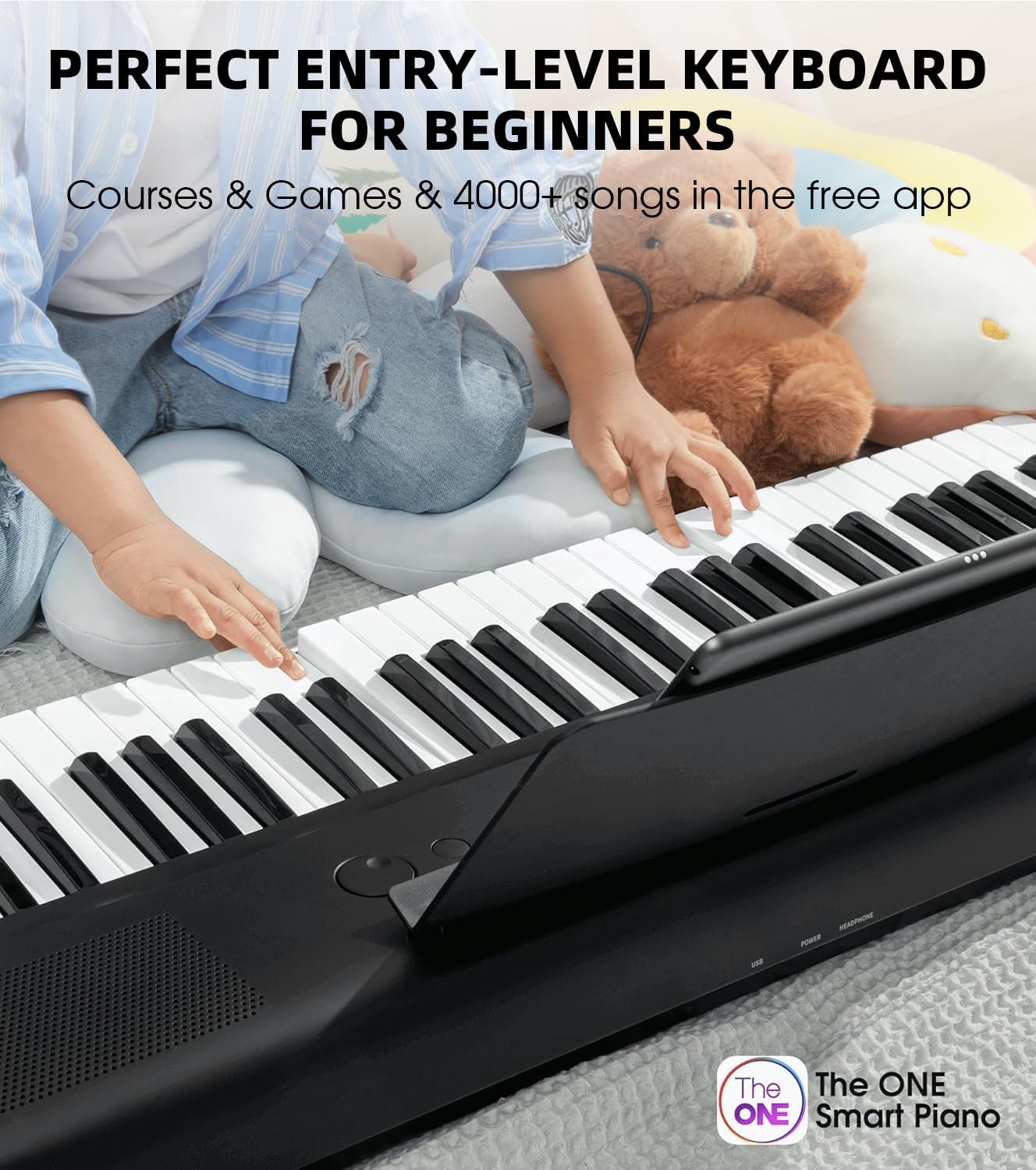 The ONE Smart Keyboard COLOR 61 Lighted Keys Piano Keyboard, Electric Piano for Beginners with 256 Tones, 64 Polyphony, Built-in LED Lights and Free Apps (Black)