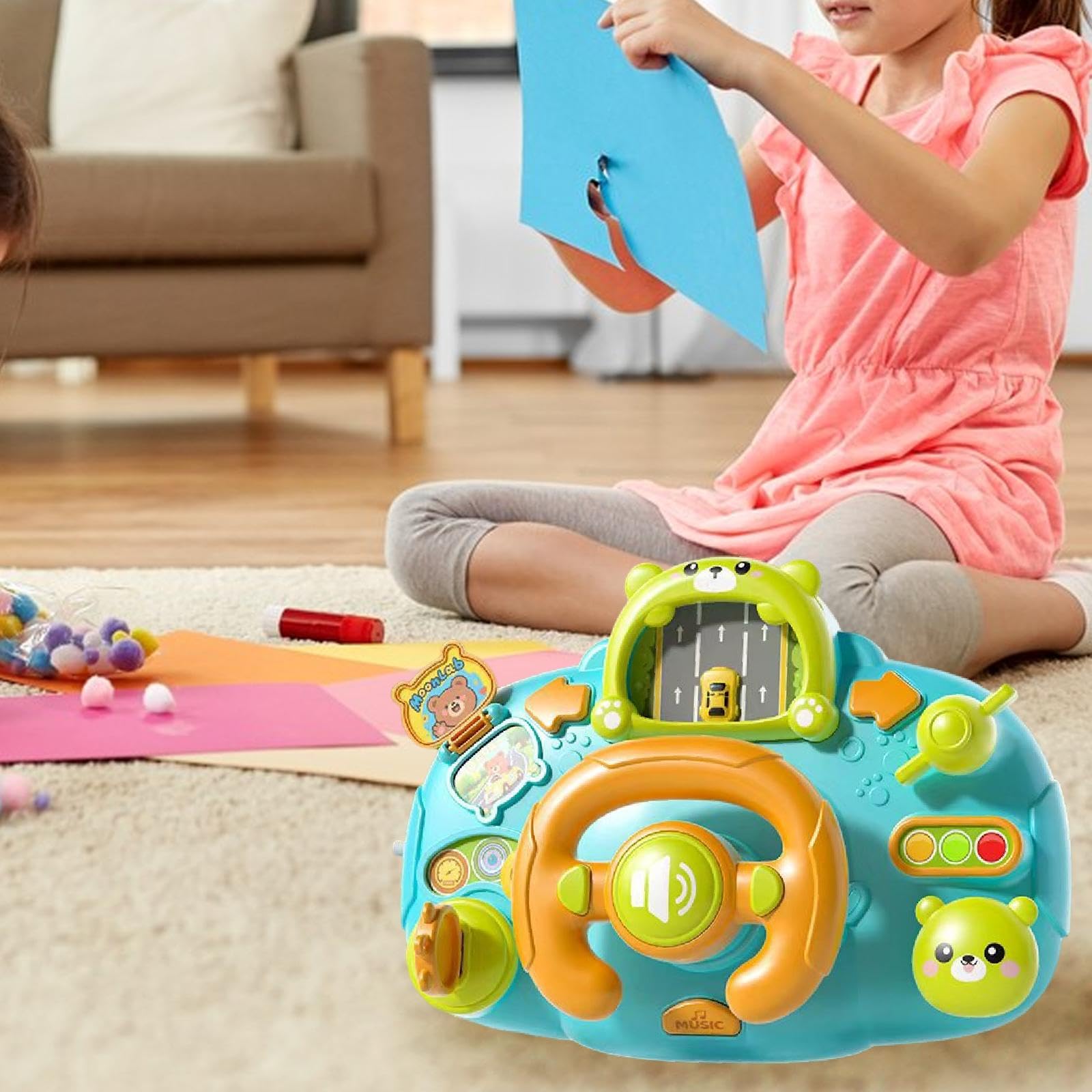 Volante per Bambini con Tore di Guida, Il Giocattolo di Guida per Il Gioco di Ruolo: Spingere, premere e ruotare. Adatto ai Bambini in, Blu