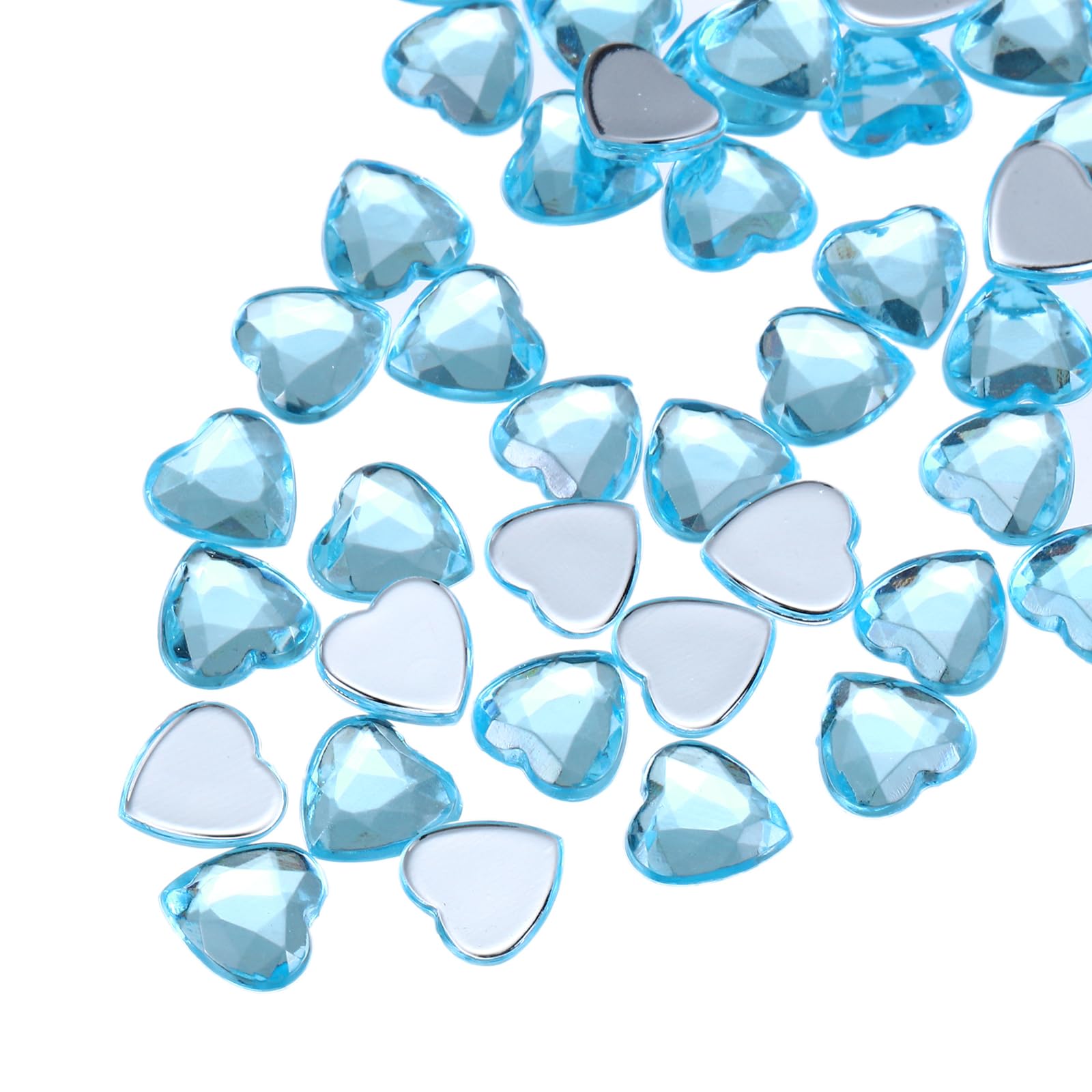 sourcing map 60 Pcs Acrylic Heart Rhinestone 8mm Flat Back Plastic Gems Jewelry Stickers for Craft Bead Face Painting Costume Jewelry Making, Lake Blue