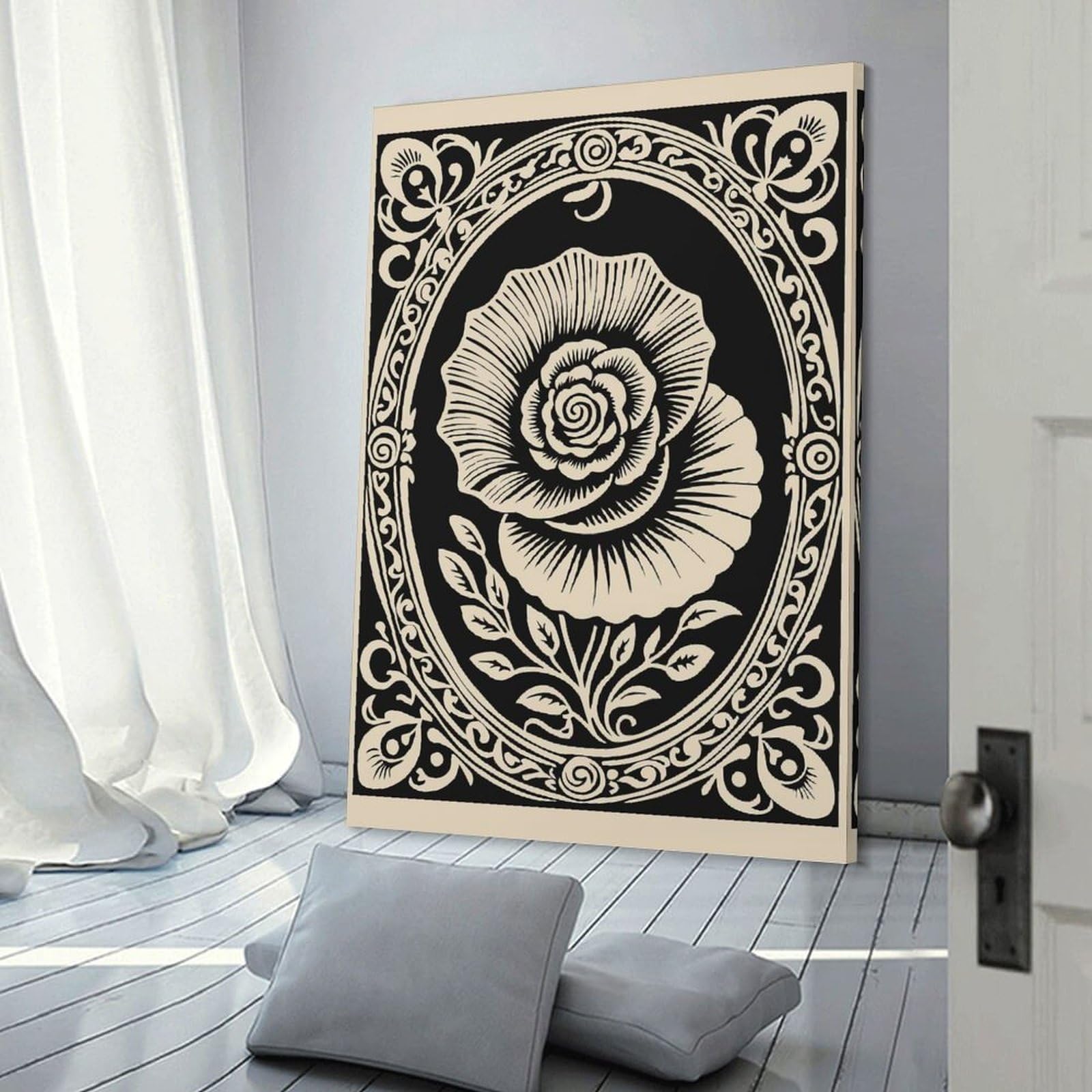 Junmoney Ornate Floral Illustration Room Decor Wall Art, 20x30inch(50x75cm), for Bedroom, Guest Room Or Reading Nook, Home Artwork with A Soft Interior Feel