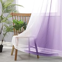 Vista 4 de Hiasan Cortinas traslúcidas degradadas para sala de estar, cortinas de gasa de lino sintético con ojales para dormitorio, juego de 2 paneles, 52 x