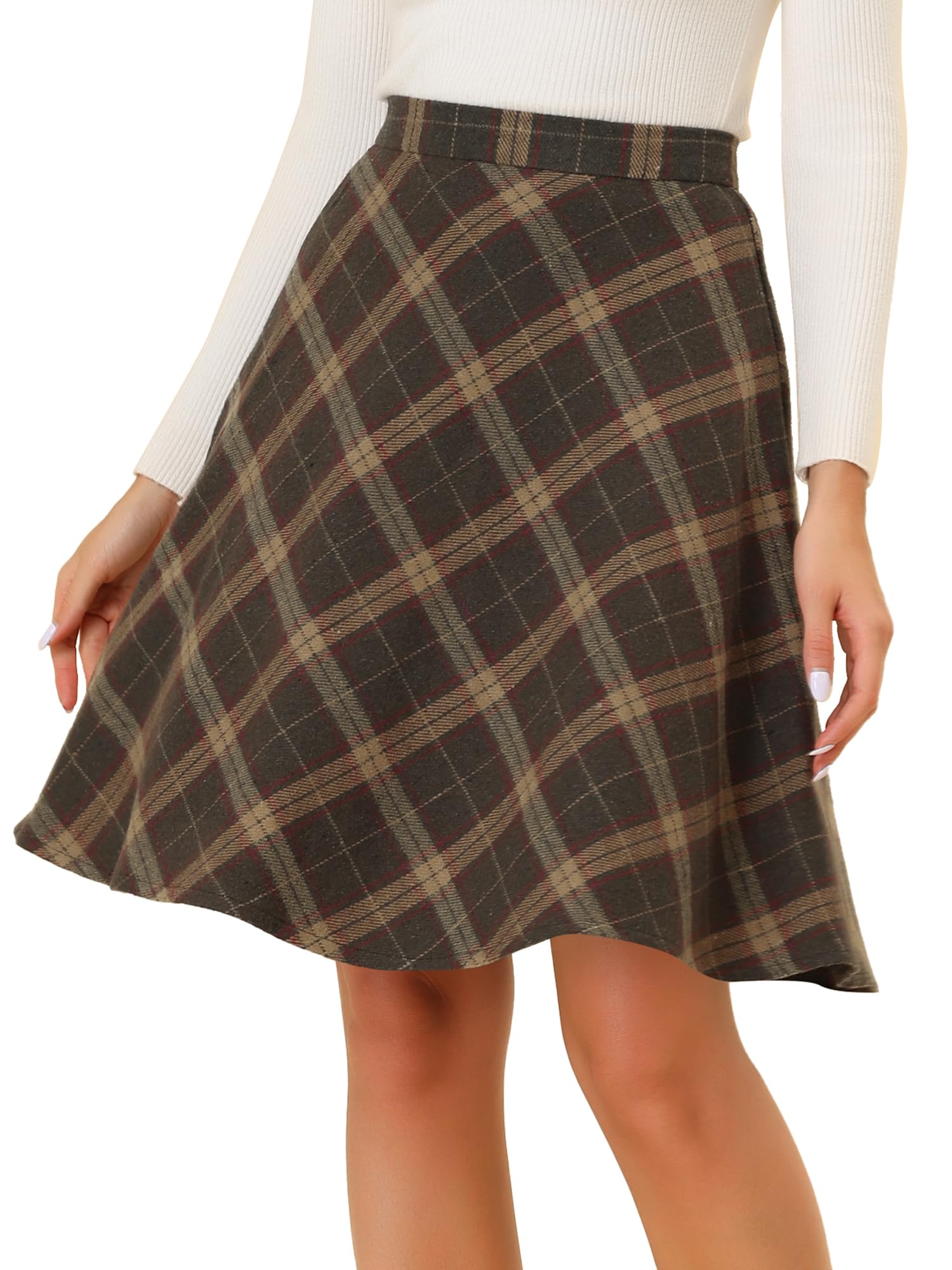 Allegra K Women's Plaids Vintage Tartan Elastic Waist Knee Length A-Line Skirt