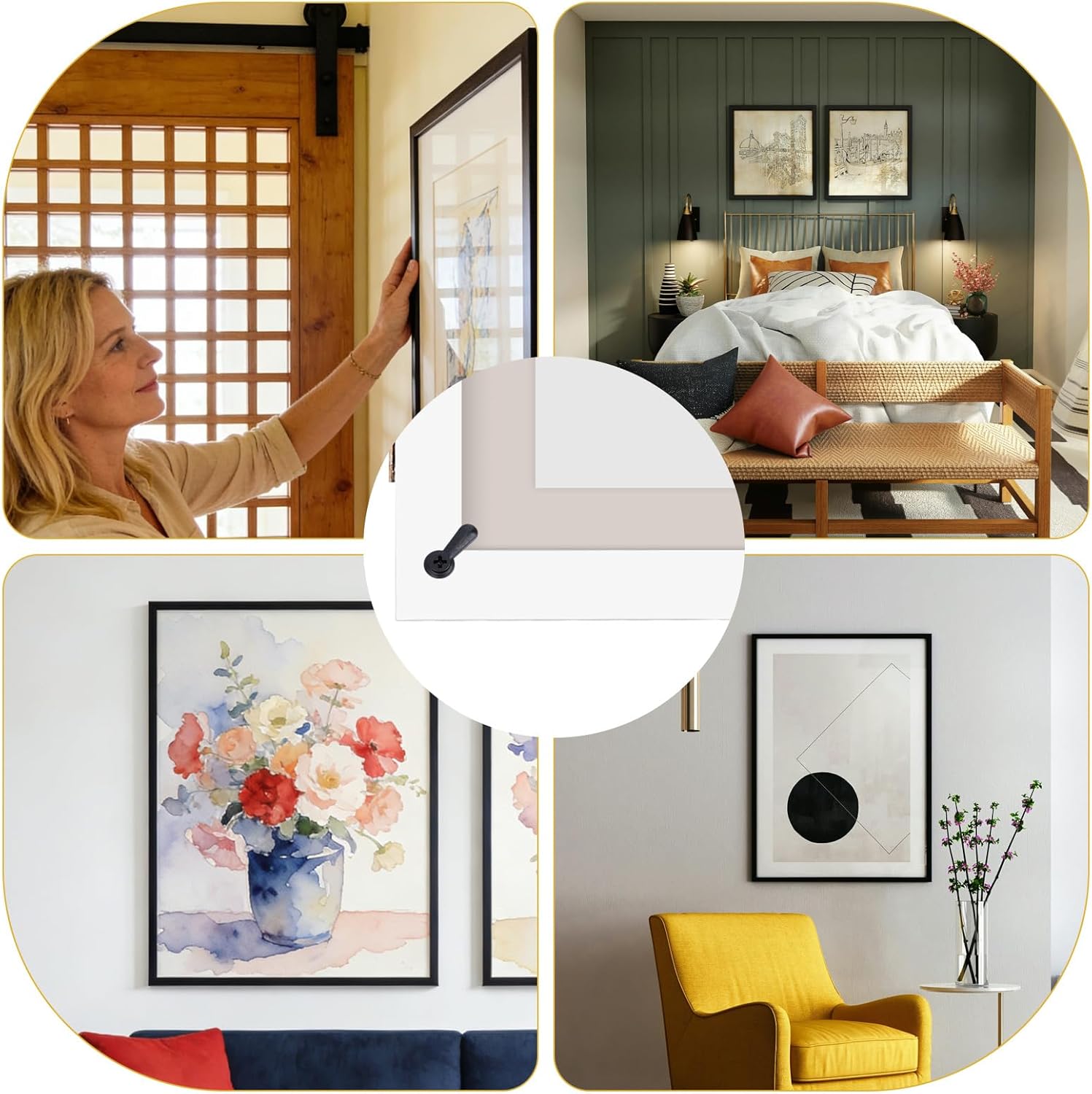 Picture Frame Turn Button Fasteners Set, Include 100pcs Turn Button Backing Clips Fasteners & 100pcs Screws & 1 Screwdriver Framing Back Tabs Hardware Supplies for Secure Hanging Accessories (Black)