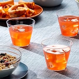 SETUP Clear Hard Plastic Cups/Tumblers [9 oz. Squat - 100 Count] Small Disposable Party Cocktail Glasses