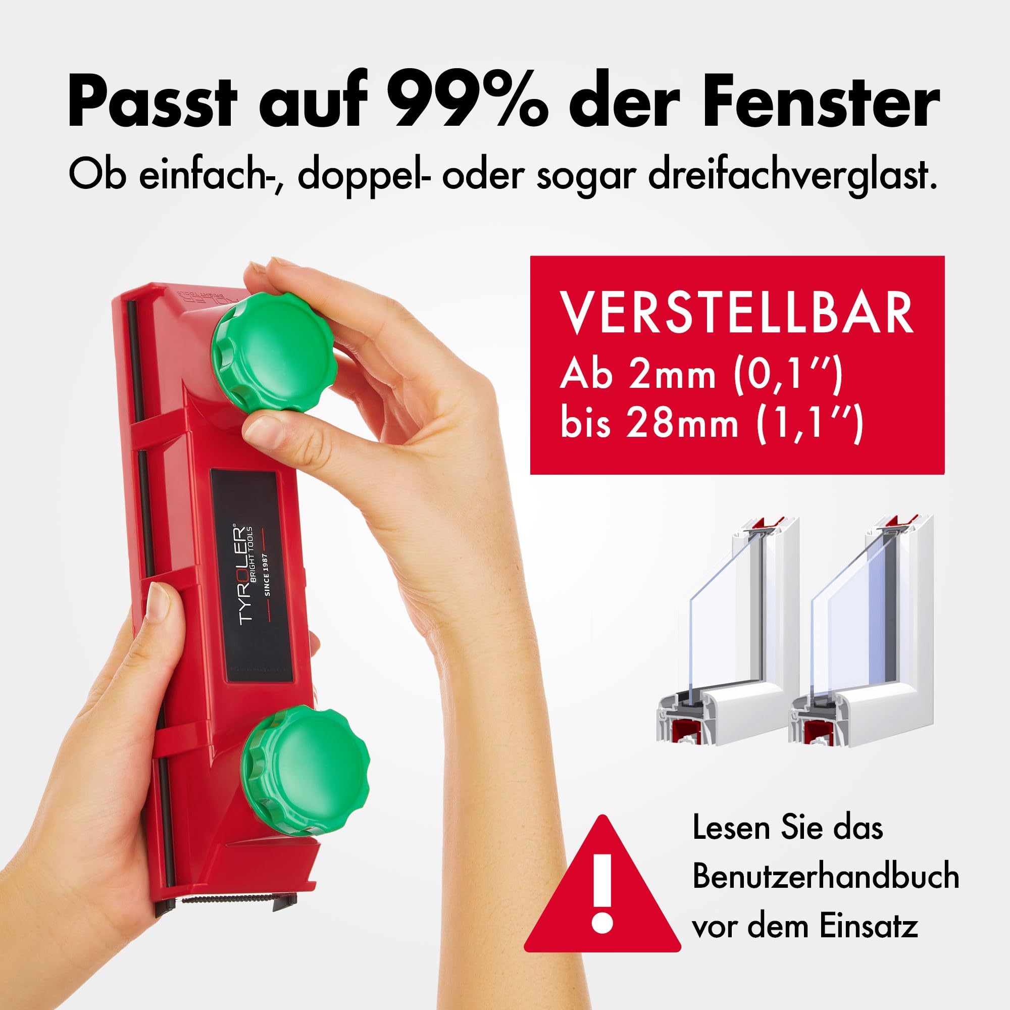 Tyroler Glider D-4 Magnetischer Fensterreiniger für 2-40 mm Doppelglas | | Beidseitiger Magnetischer Fensterputzer 2-40 mm für 99% Glasstärken | Fensterreiniger Magnetisch | Magnet Fensterputzer