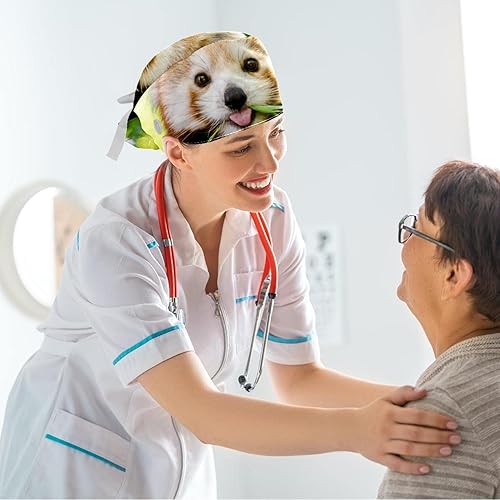 Miniatura 6 de Gorra de trabajo a cuadros rojos con botones, gorra quirúrgica ajustable con lazo para el pelo, Multicolor 04