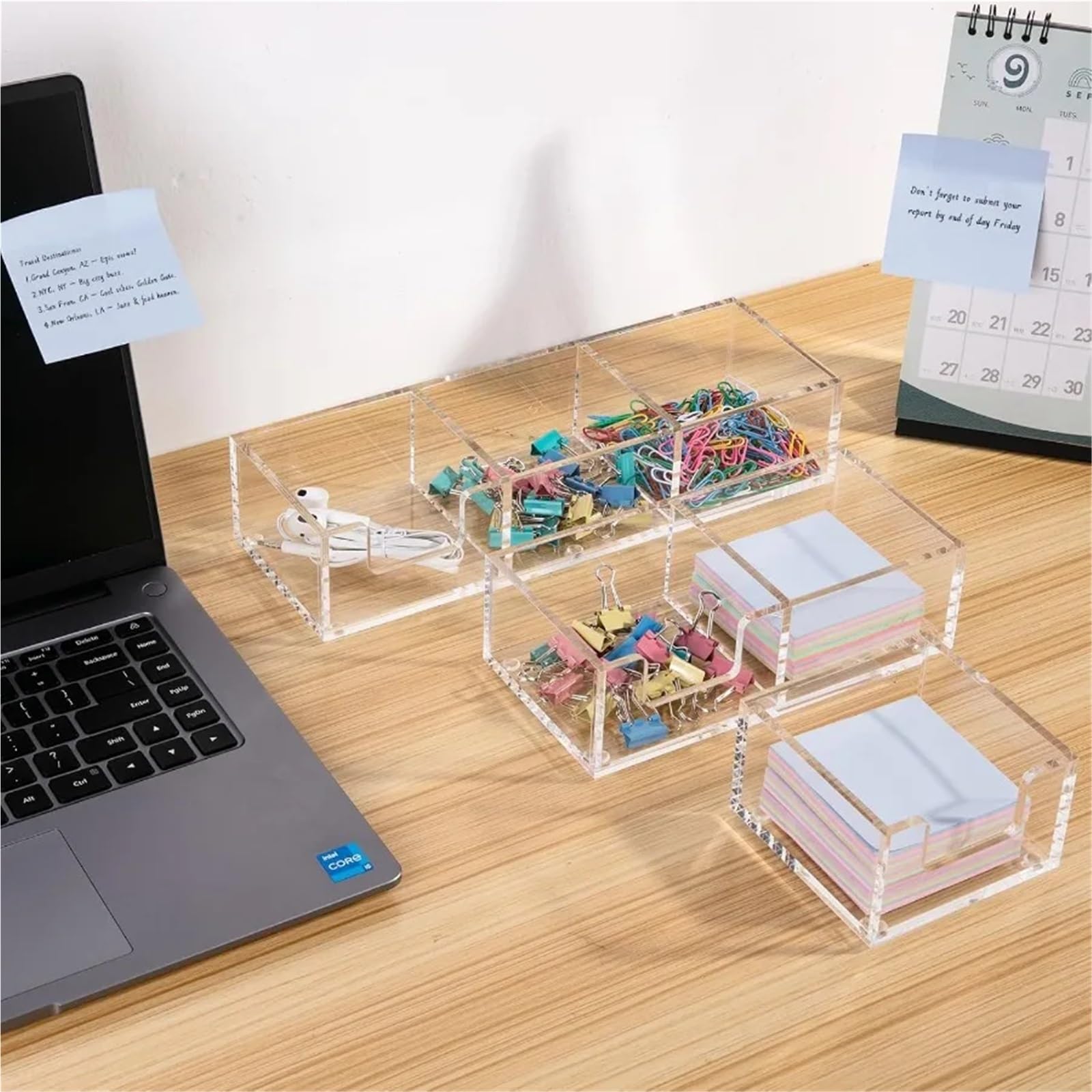 Support pour notes adhésives en acrylique transparent 9 x 9 x 5 cm pour l'organisation de bureau, maison, distributeur de notes pop