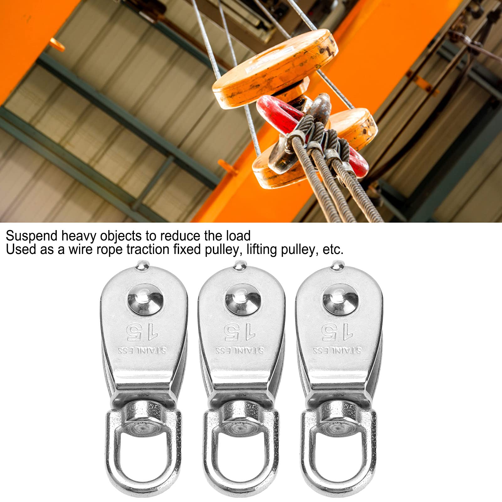 ANKROYU 10PCS Single Pulley Block, Stainless Steel Wire Rope Lifting Hook Hanging Towing Wheel, Crane Pulley Block Hook for Suspend Heavy Objects (M15)