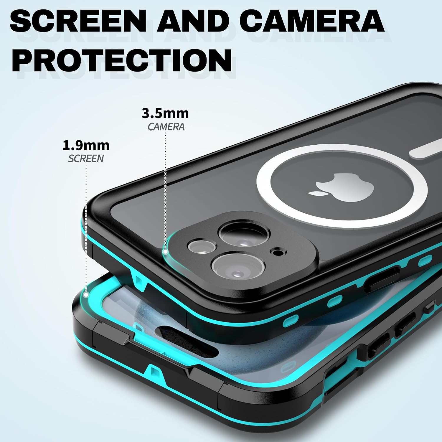 BEASTEK Waterproof Case for iPhone 15 Plus, TRE Series MagSafe Shockproof Dustproof IP68 Case with Built-in Screen Protector and Mag Safe Anti-Scratch Magnetic Cover, for iPhone 15 Plus (6.7'') (Teal)
