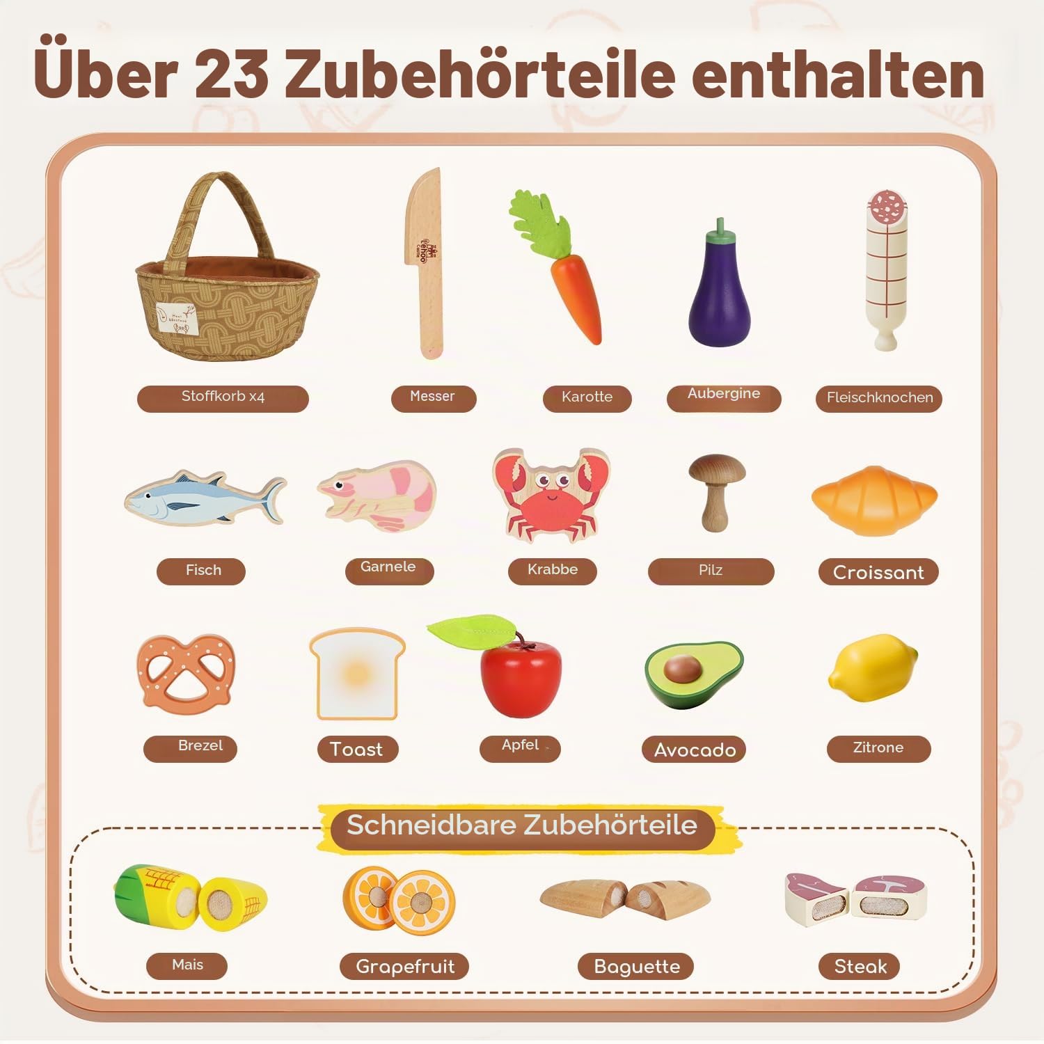 Lehoo Castle Kinderküche Zubehör, Kaufladen Zubehör Holz, Spielküche Zubehör, Spielzeug ab 3 Jahre, Kaufmannsladen Zubehör, Holzspielzeug, Mädchen Geschenke 3 Jahre