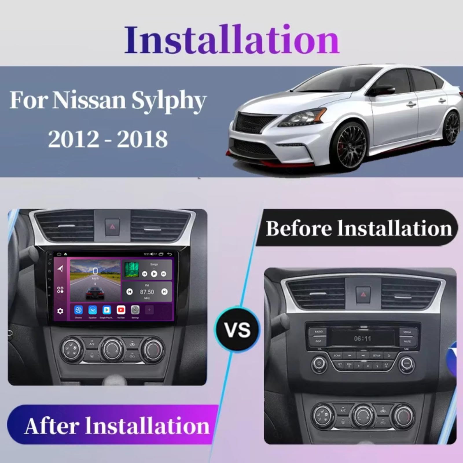 Android 16 Odtwarzacz Samochodowy Radio 9-calowy Ekran Dotykowy Multimedia Dla Nissan Sylphy B17 Sentra 2012-2018, Nawigacja Gps Obsługa Bluetooth 4g Wi-fi, Kamera Cofania Mirror Link,M106