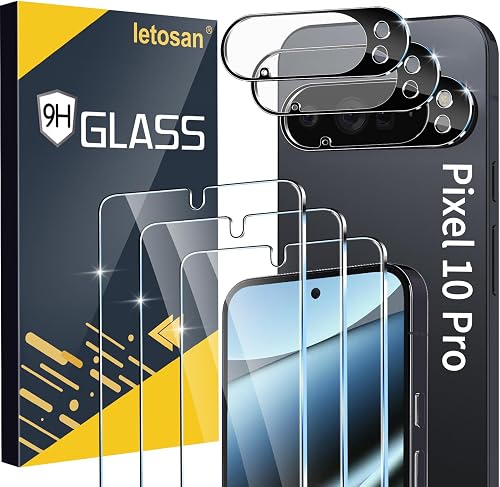 3 Pack Glass Screen Protector for Google Pixel 10 Pro [6.3 inch] with 3 Pack Camera Lens Protector, 9H Tempered Glass, Fingerprint Unlock, HD Ultra-thin Bubble-Free