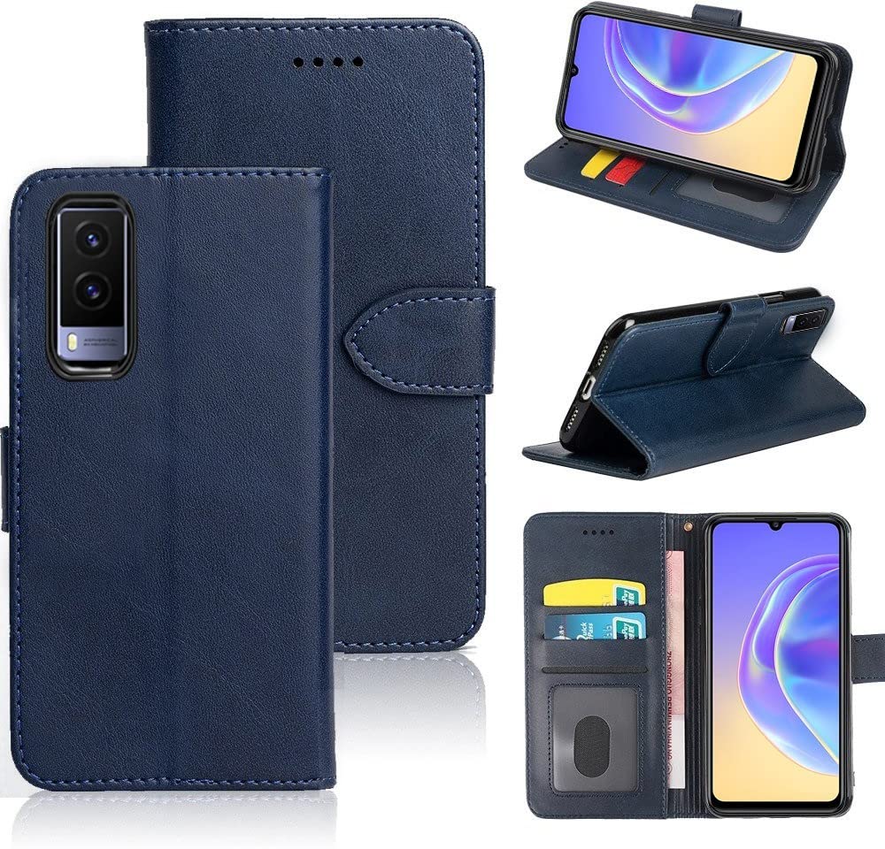 Frazil Leather Flip with Wallet Case with TPU Shockproof Cover for VIVO V21e, VIVO V21e 5G (Blue)