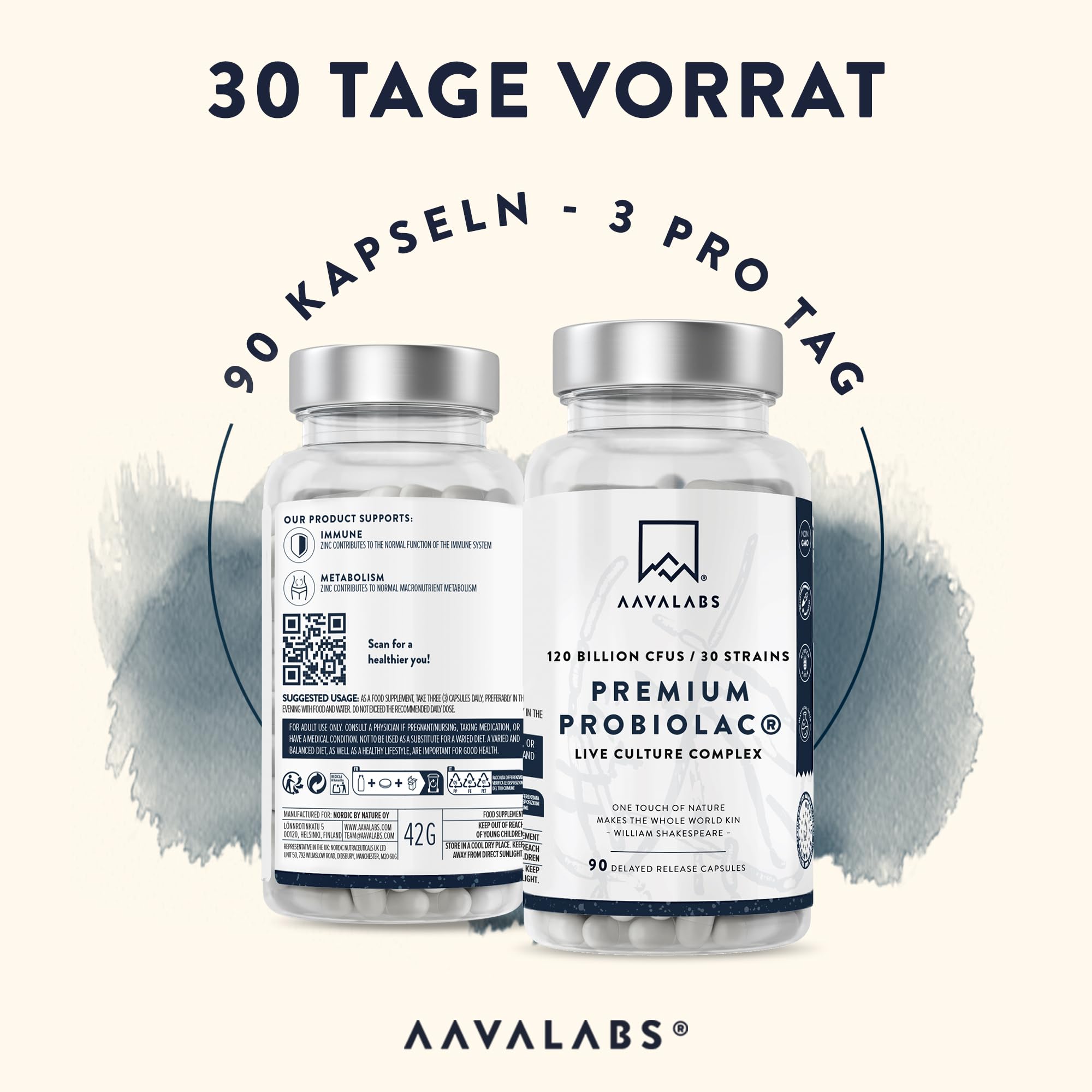 Premium Kulturen Komplex Darmflora 120MrdKBE, 30 Stämme Darmbakterien Probiotika: Lactobacillus Gasseri, Lactobacillus Reuteri, Lactobacillus Rhamnosus + Zink - 90 Stück (Packung mit 2)