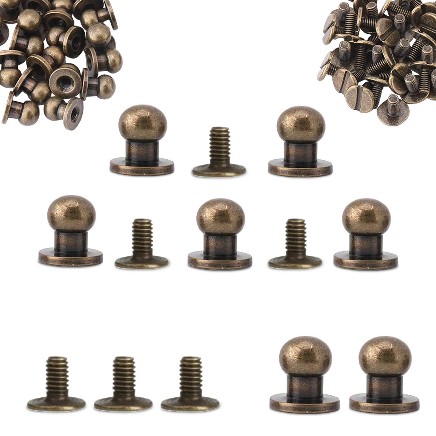 Trimming Shop Round Head Screw Rivets Sam Browne Studs, 8mm Brass Metal Stud for Leathercraft Bags, Belts & DIY Projects - Image 3