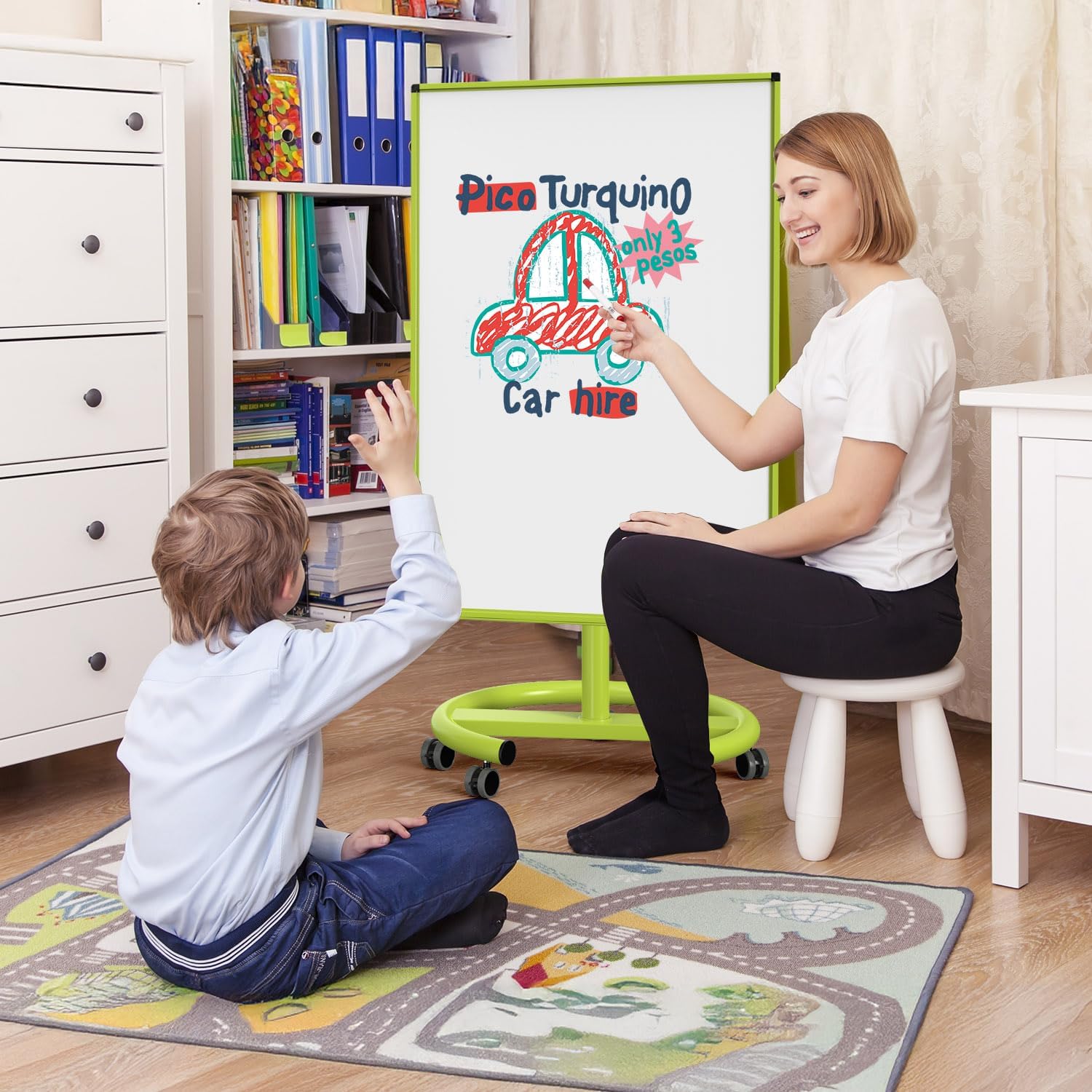 White Board on Wheels, 40x26 Inches Dry Erase Board with Stand, Magnetic Mobile Whiteboard, Portable Standing Dry Erase Board for Classroom, School, Office, Home, Teacher, with Flip Chart Paper